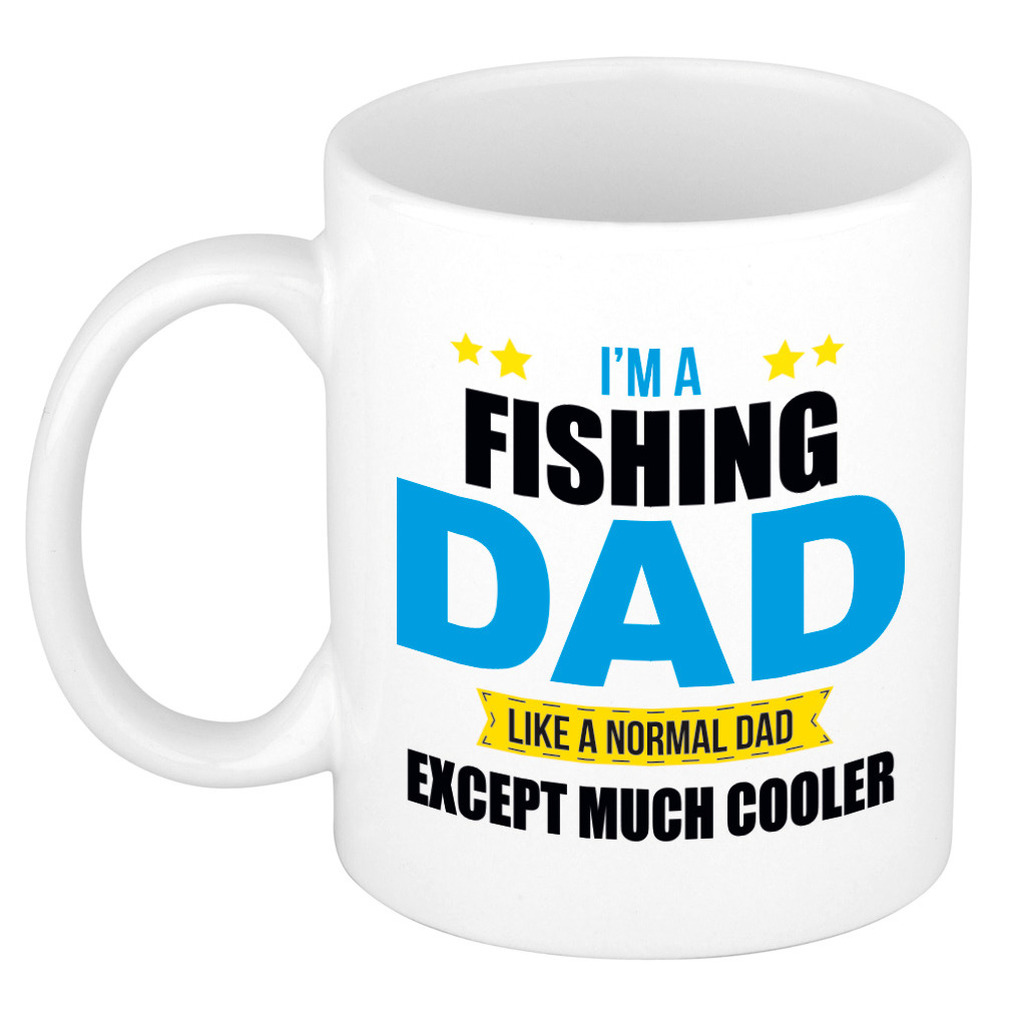 Fishing dad mok / beker wit 300 ml - Cadeau mokken - Papa/ Vaderdag -