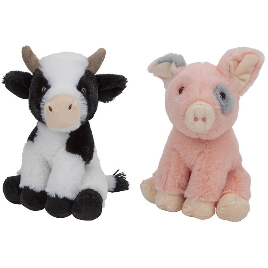 Pluche boerderijdieren knuffels Koe en Varken van 23 cm -
