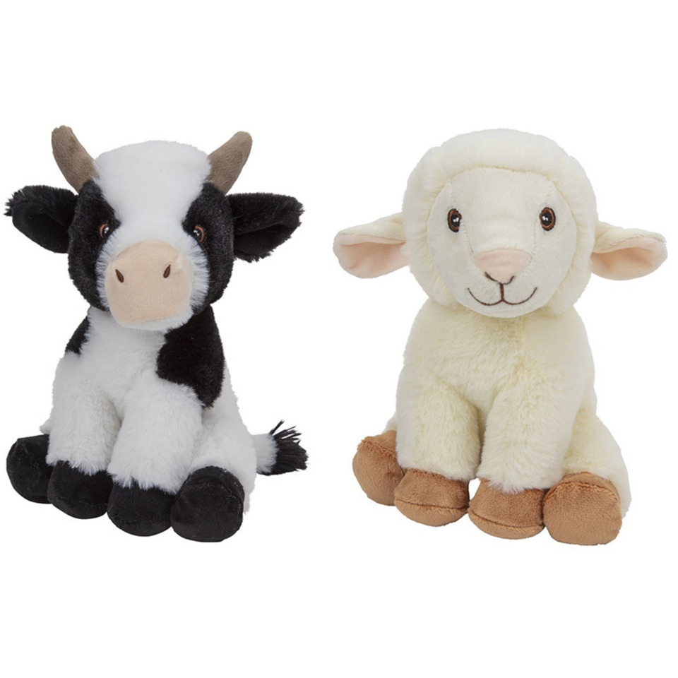 Pluche boerderijdieren knuffels Koe en Schaap van 23 cm -