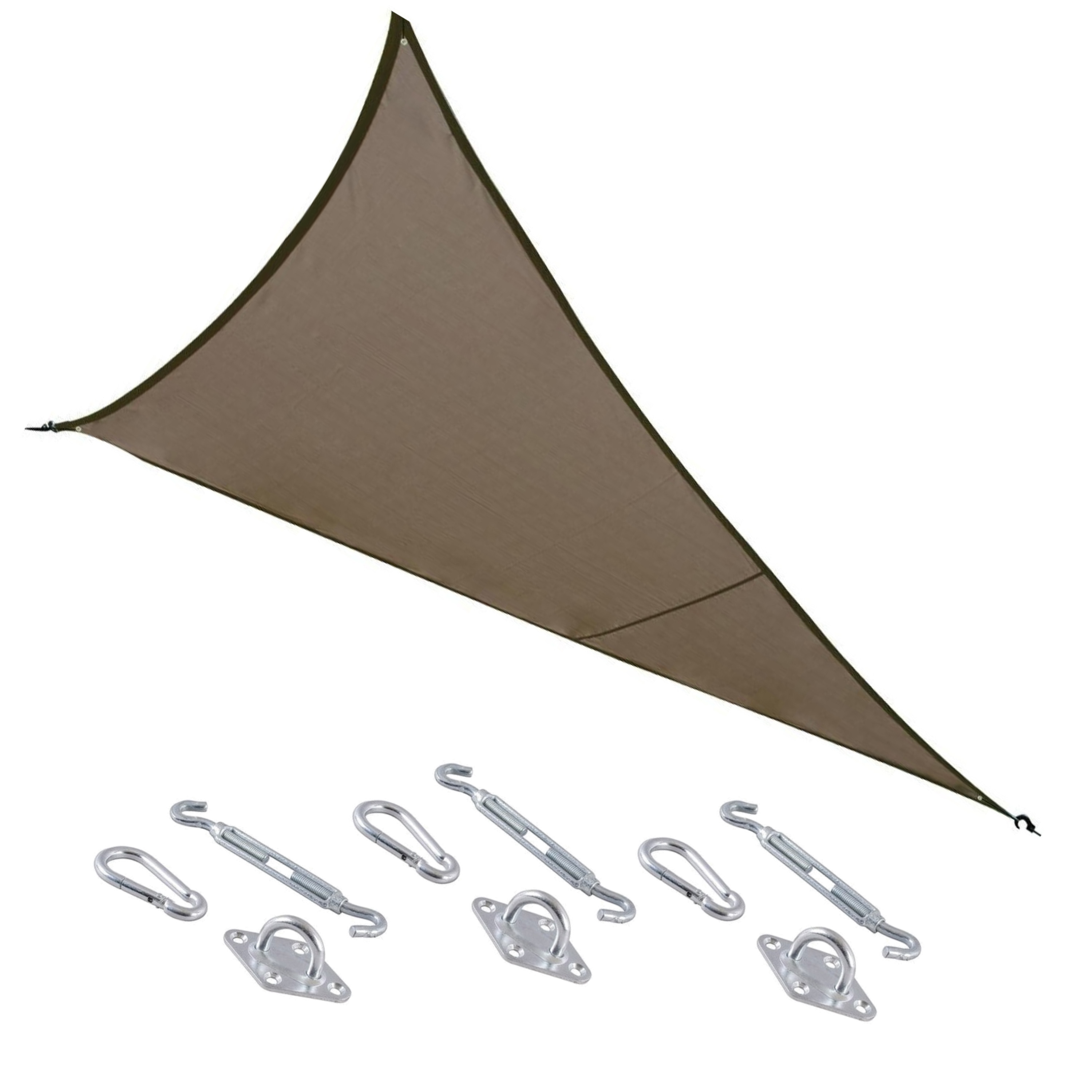 Schaduwdoek/zonnescherm Curacao driehoek taupe 3 x 3 x 3 meter met ophanghaken -