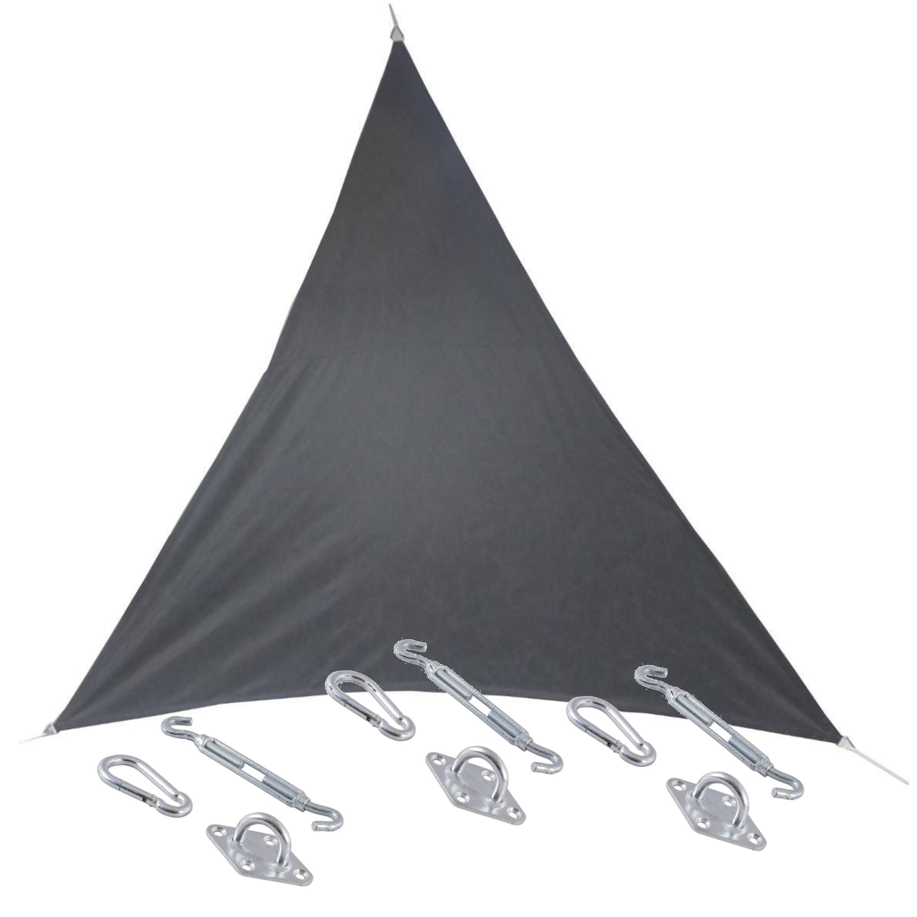 Premium kwaliteit schaduwdoek/zonnescherm Shae driehoek grijs 3 x 3 x 3 meter met ophanghaken -