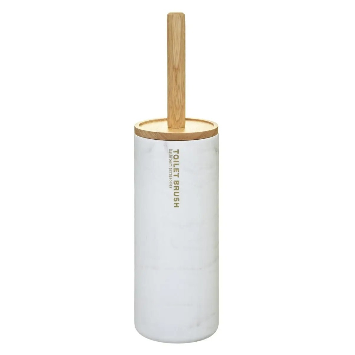 WC-/toiletborstel met houder rond wit met marmer effect kunststof/bamboe 38 cm -