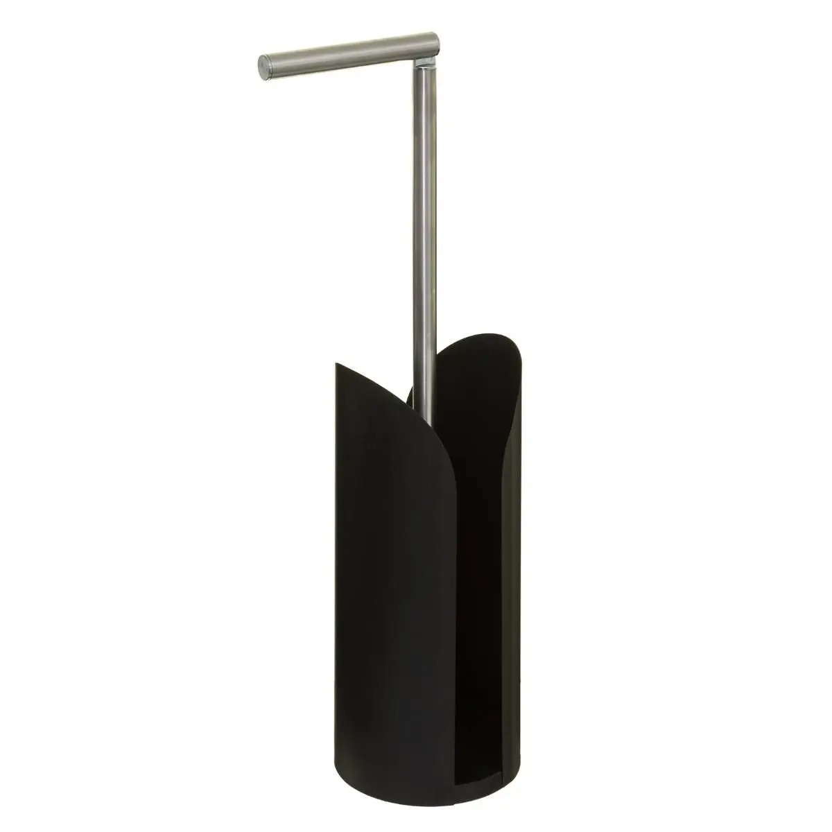 Staande wc/toiletrolhouder zwart met reservoir en flexibele stang 59 cm van metaal -