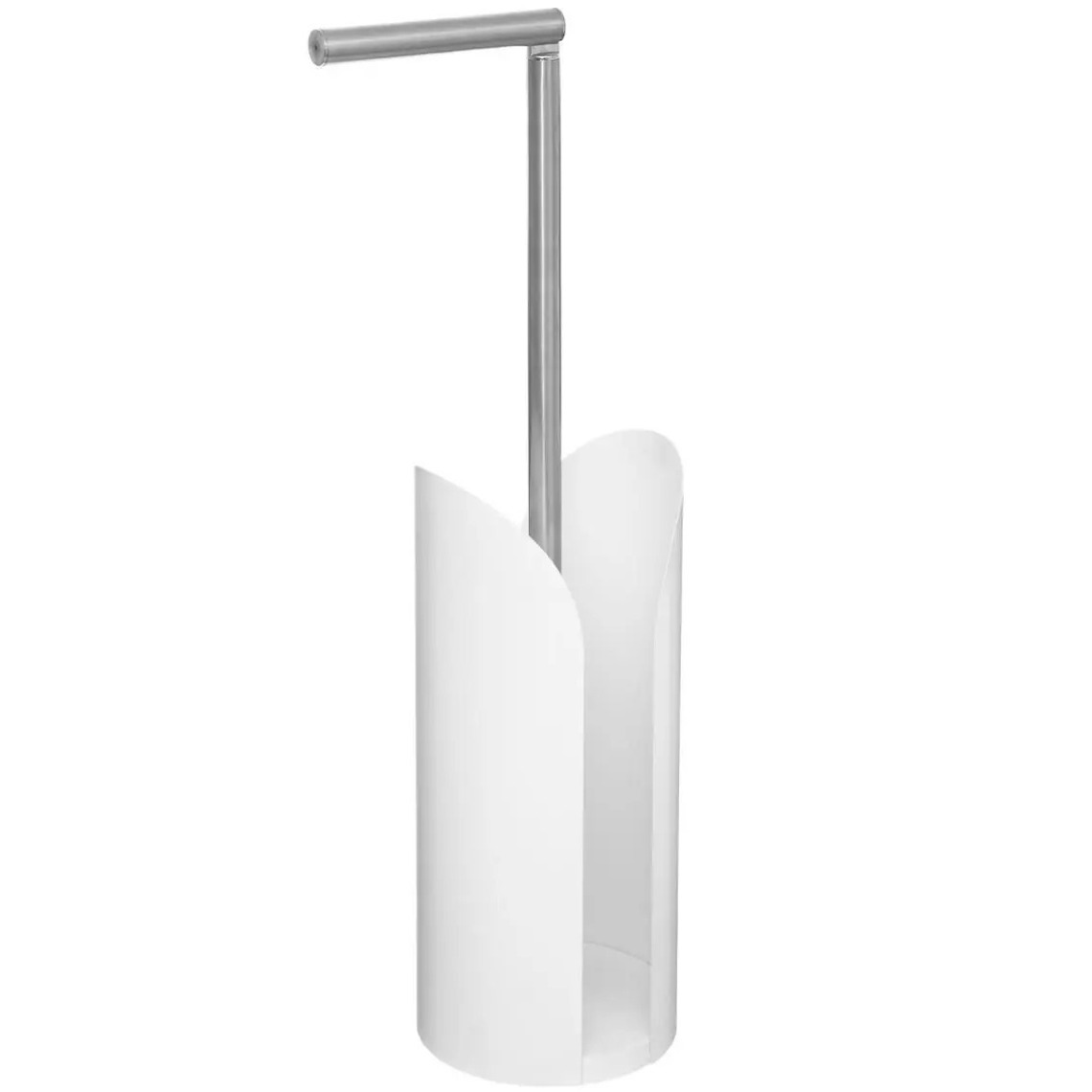 Staande wc/toiletrolhouder wit met reservoir en flexibele stang 59 cm van metaal -
