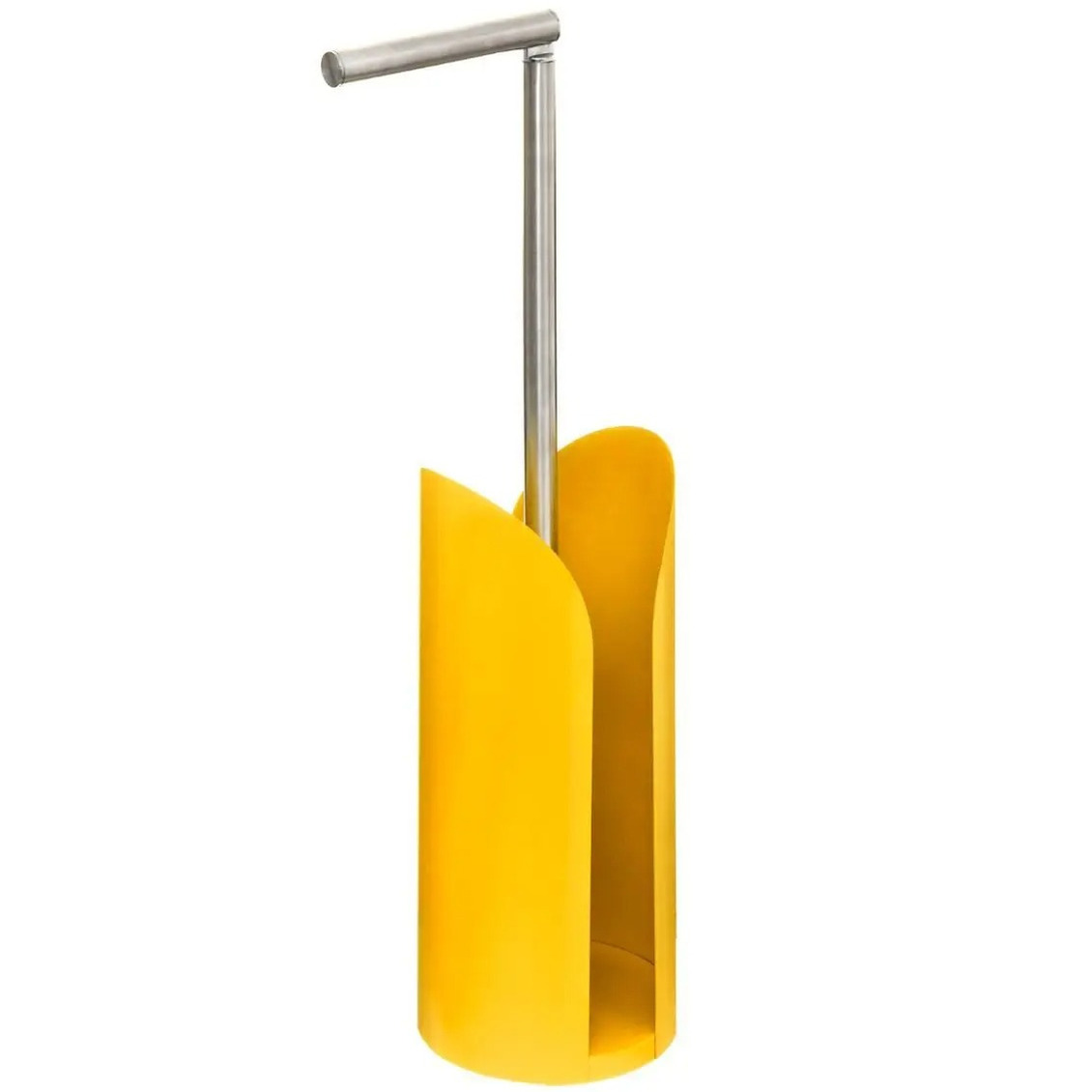 Staande wc/toiletrolhouder geel met reservoir en flexibele stang 59 cm van metaal -