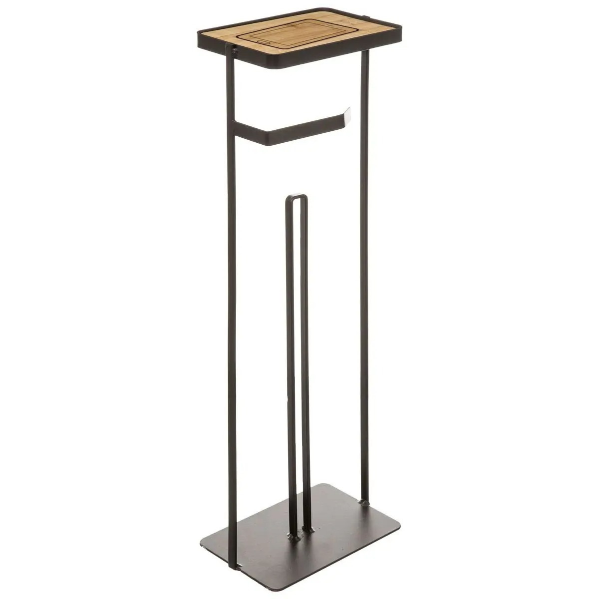 Staande wc/toiletrolhouder zwart met reservoir en telefoon houder/plankje 59 cm van metaal -