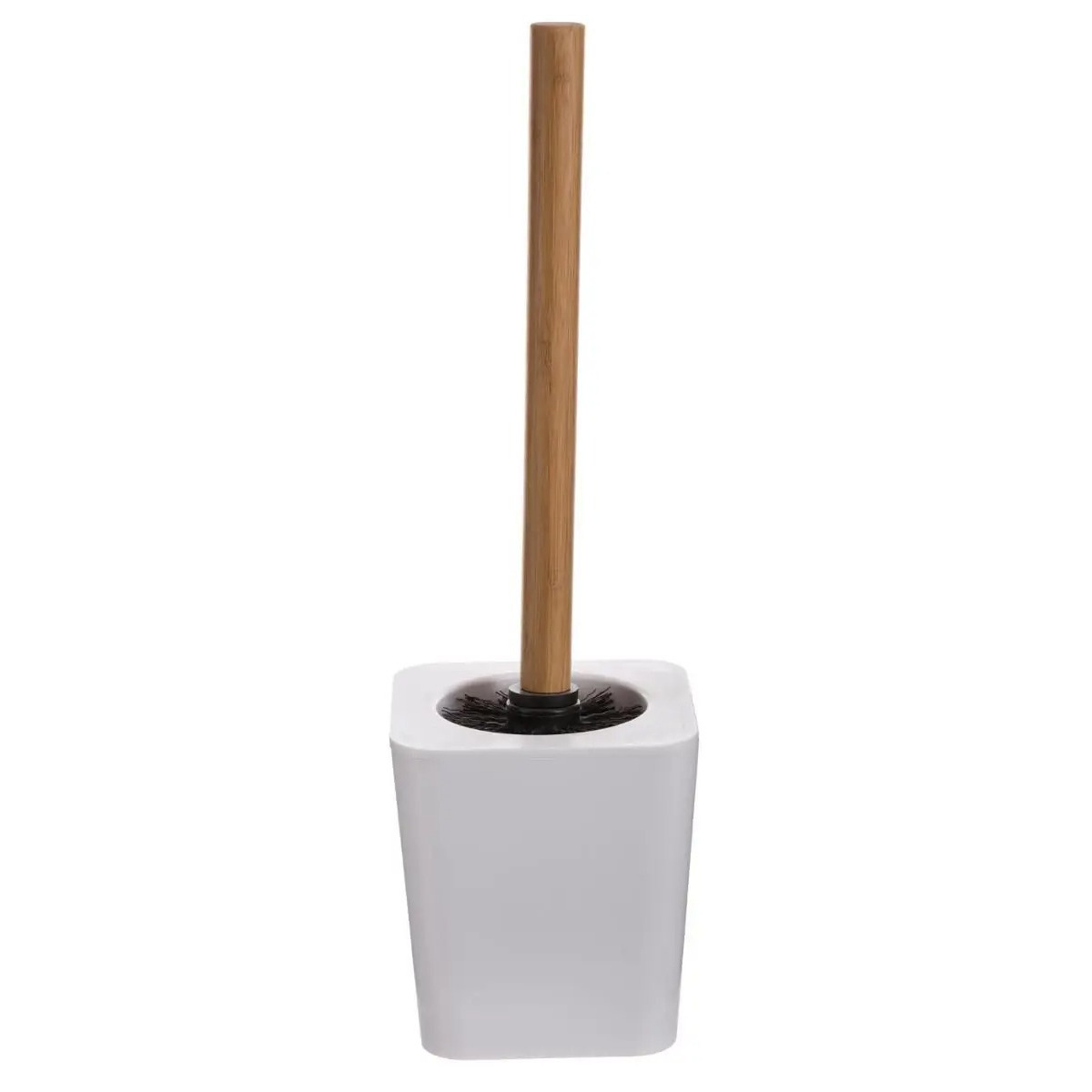 WC-/toiletborstel met houder vierkant wit kunststof/bamboe 38 cm -