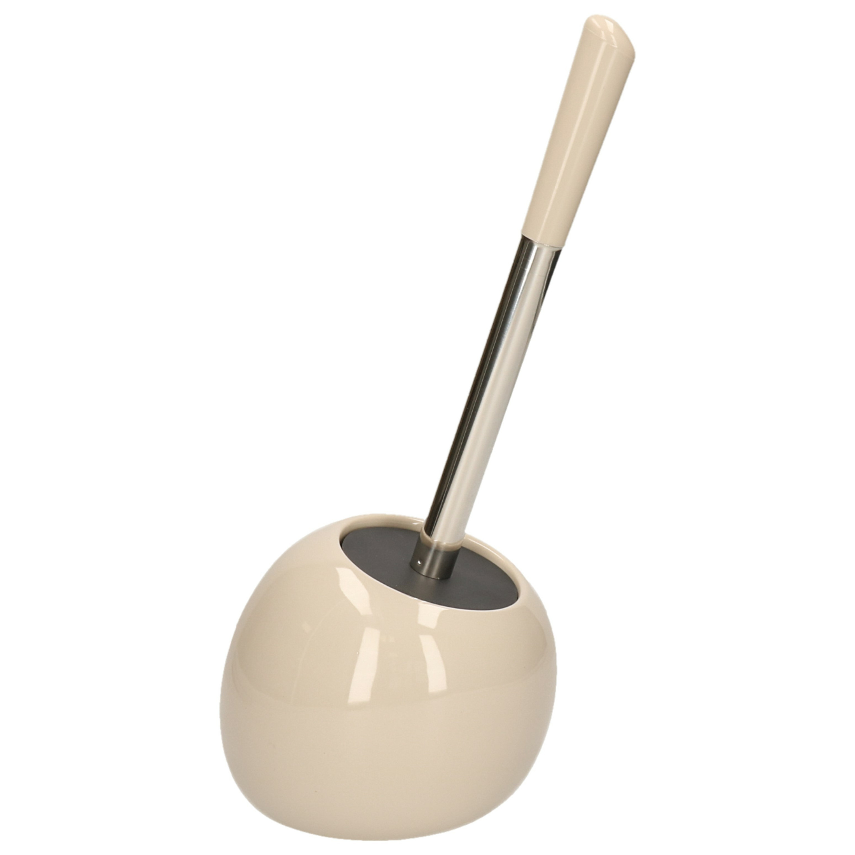 WC-/toiletborstel met houder rond beige glans keramiek 36 cm -