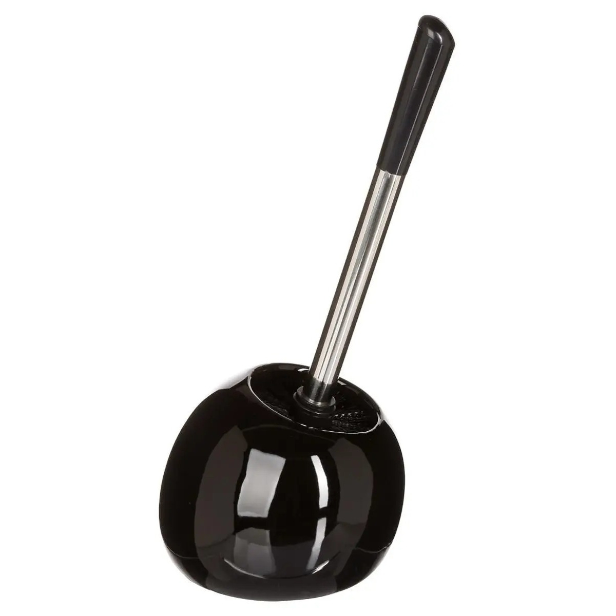 WC-/toiletborstel met houder rond zwart glans keramiek 36 cm -