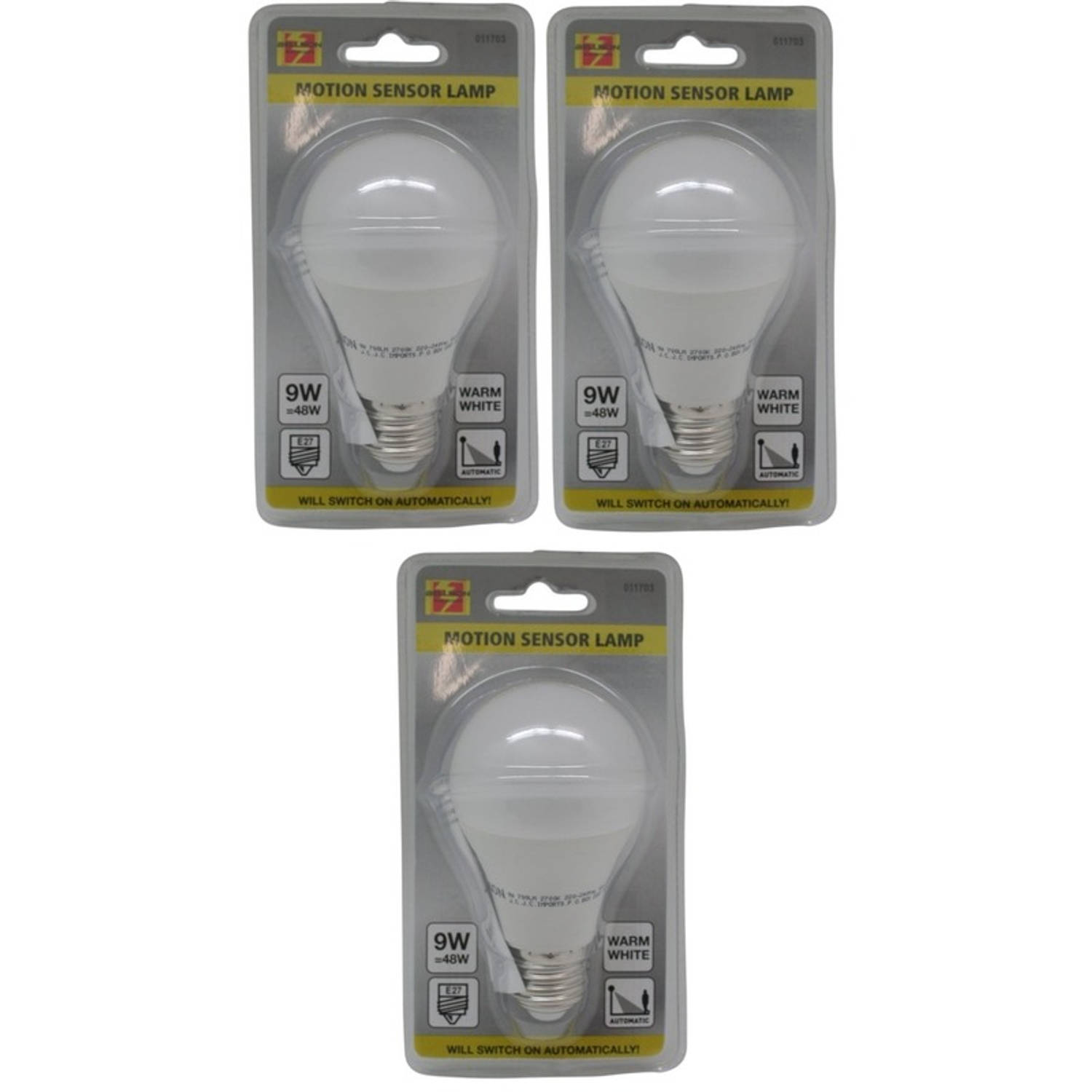 3x LED lamp / plafondlamp met bewegingssensor E27 - Lamp (bolletje)