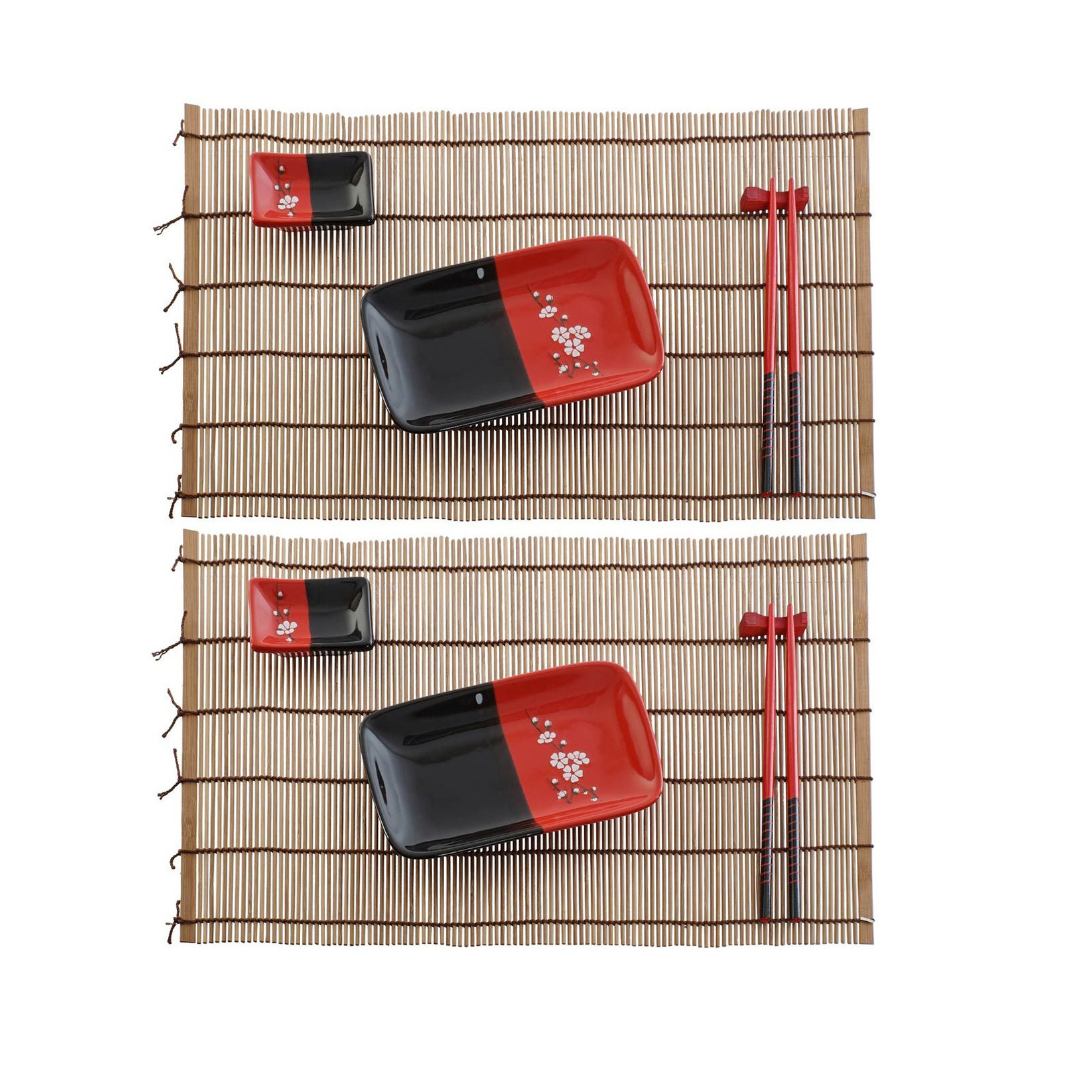 10-delige sushi serveer set keramiek voor 2 personen zwart/rood -