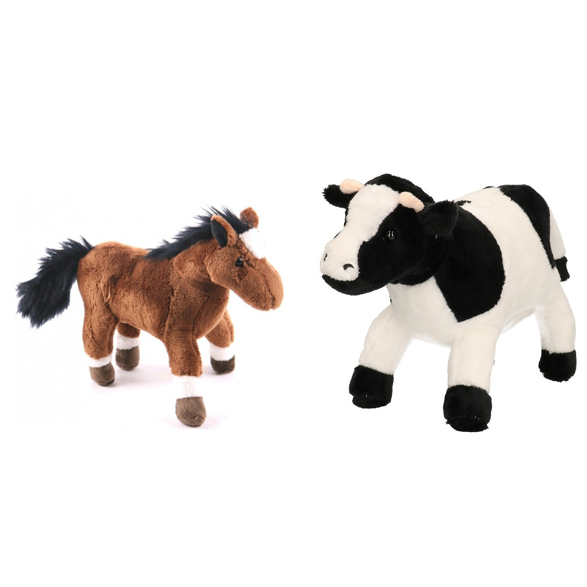 Pluche knuffel boerderijdieren set Koe en Paard van 20 cm -