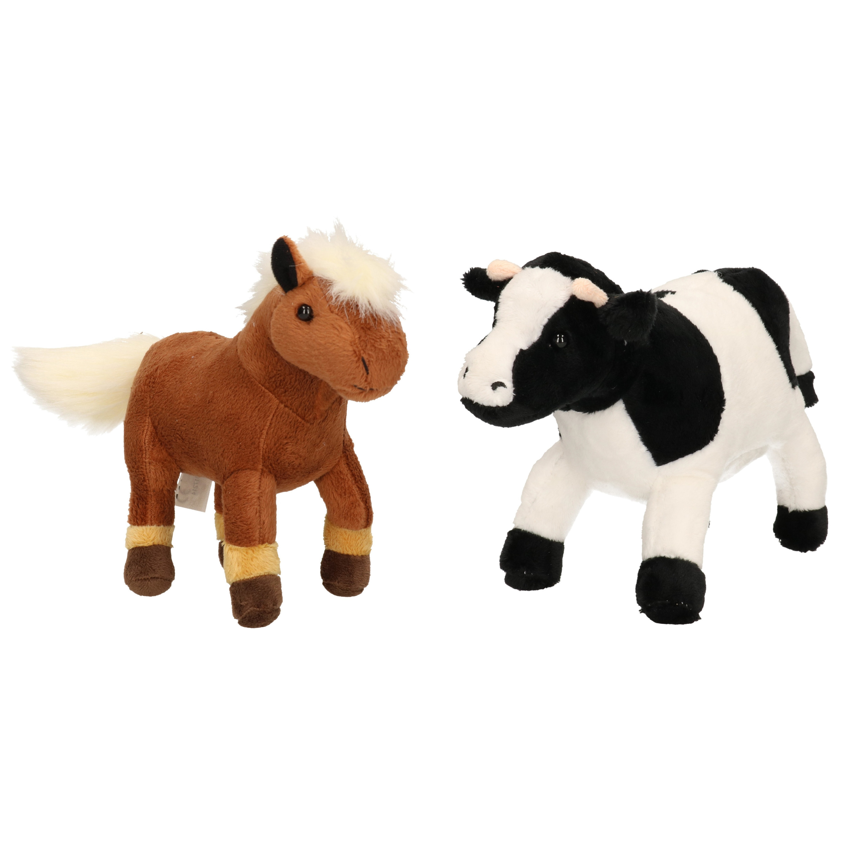 Pluche knuffel boerderijdieren set Koe en Paard van 20 cm -