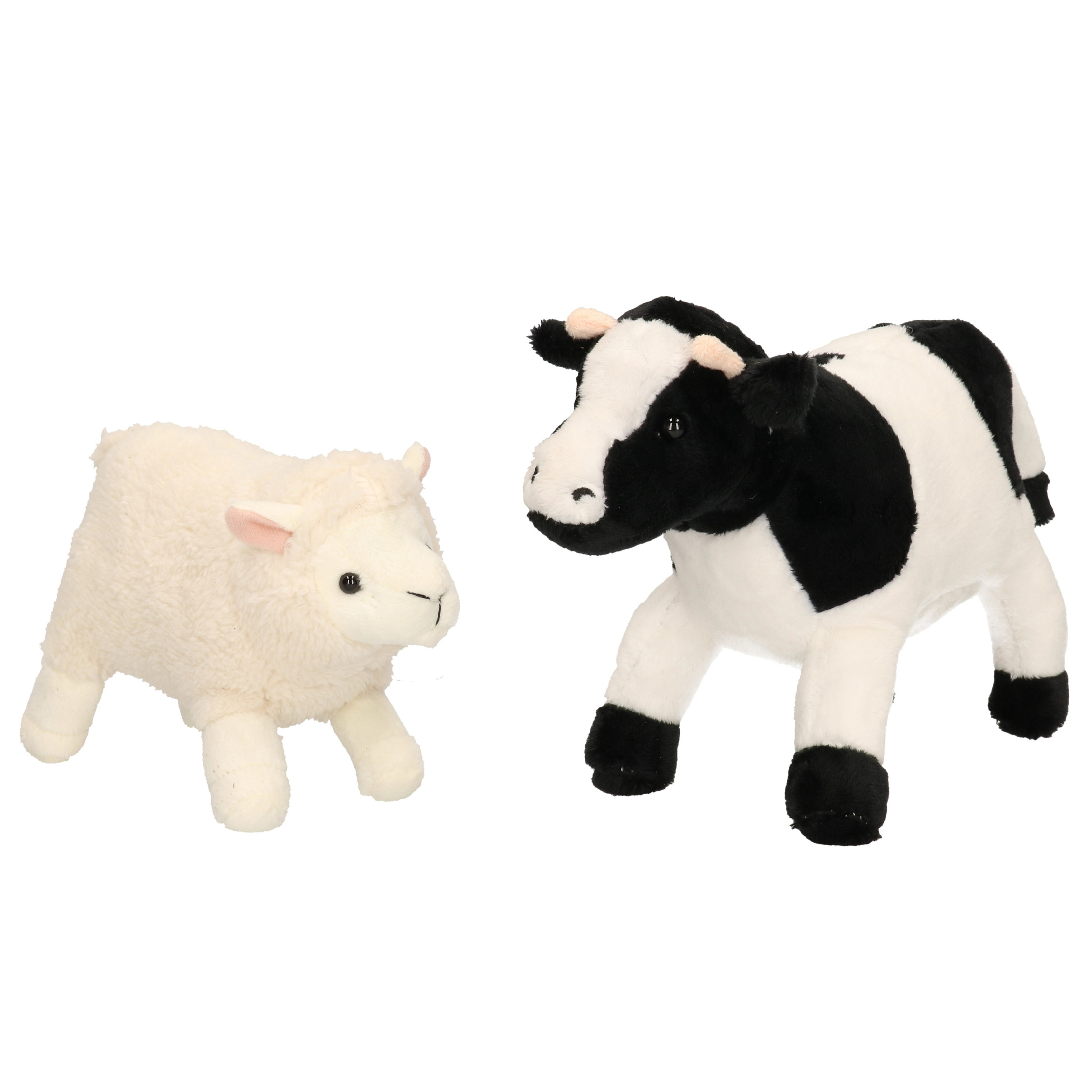 Pluche knuffel boerderijdieren set Koe en Schaap/lammetje van 22 cm -