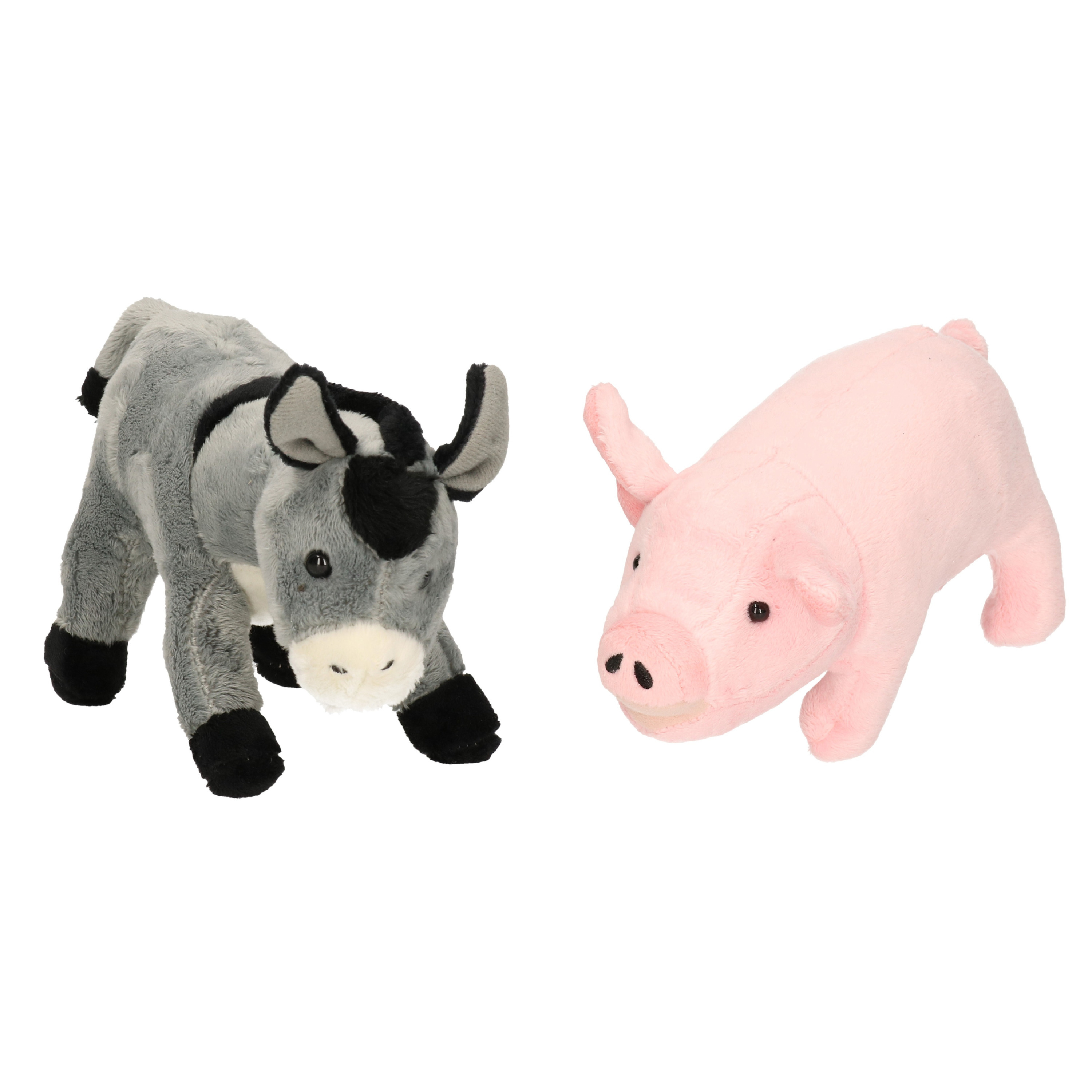 Pluche knuffel boerderijdieren set Ezel en Varken van 21 cm -