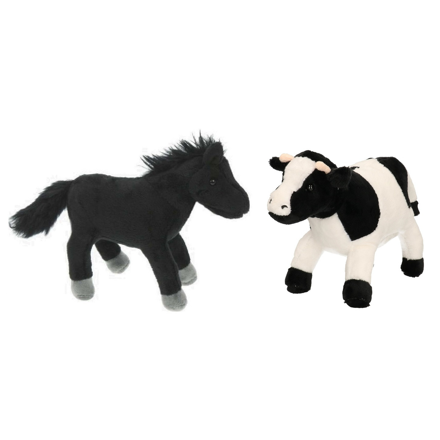 Pluche knuffel boerderijdieren set Koe en Paard van 20 cm -