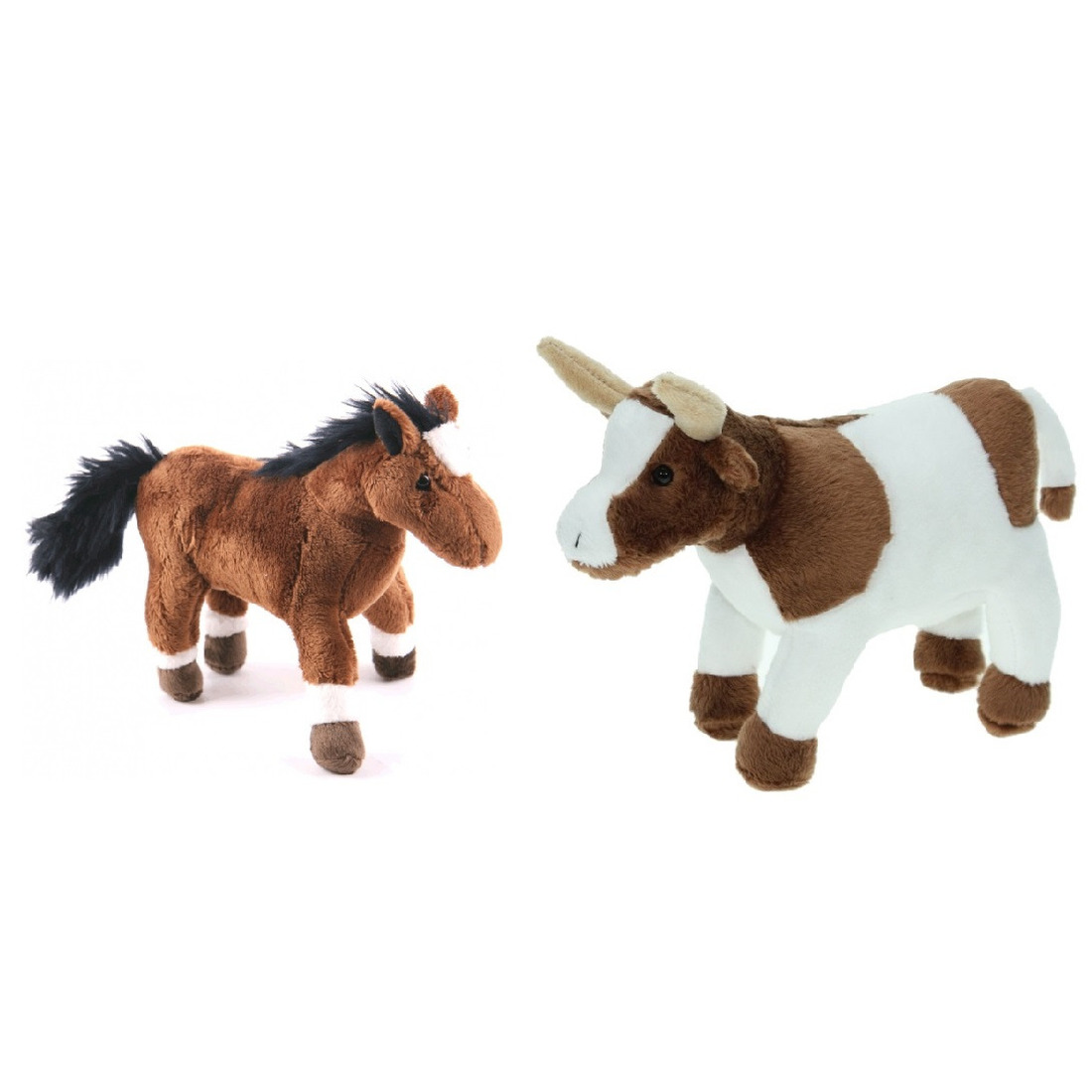 Pluche knuffel boerderijdieren set Koe en Paard van 20 cm -