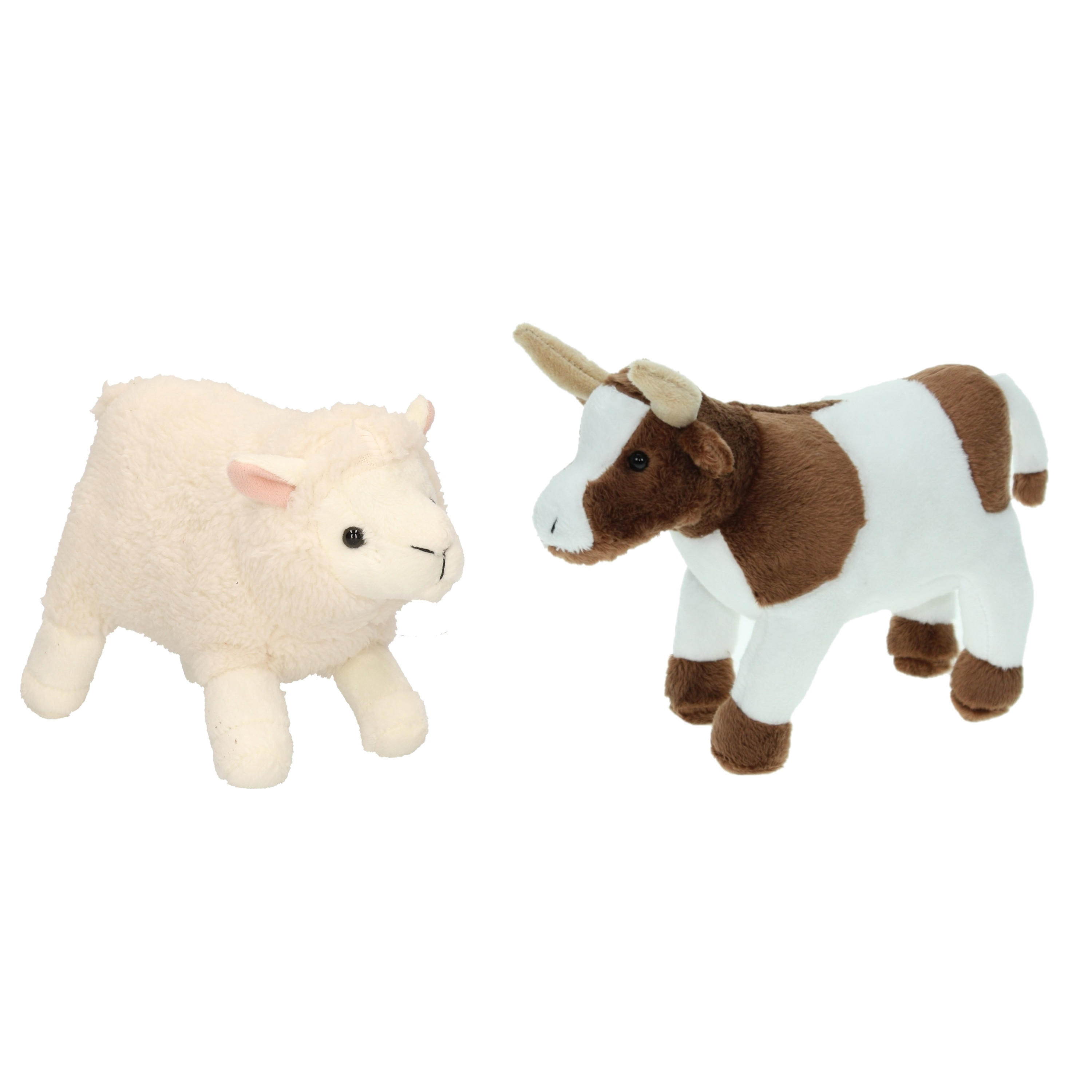 Pluche knuffel boerderijdieren set Koe en Schaap/lammetje van 22 cm -