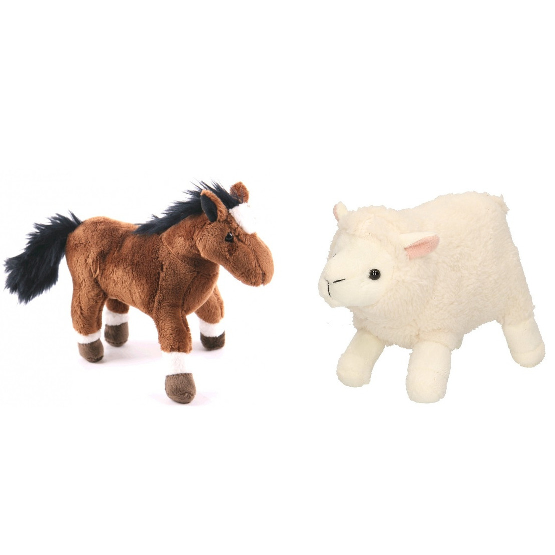 Pluche knuffel boerderijdieren set Schaap/lammetje en Paard van 20 cm -