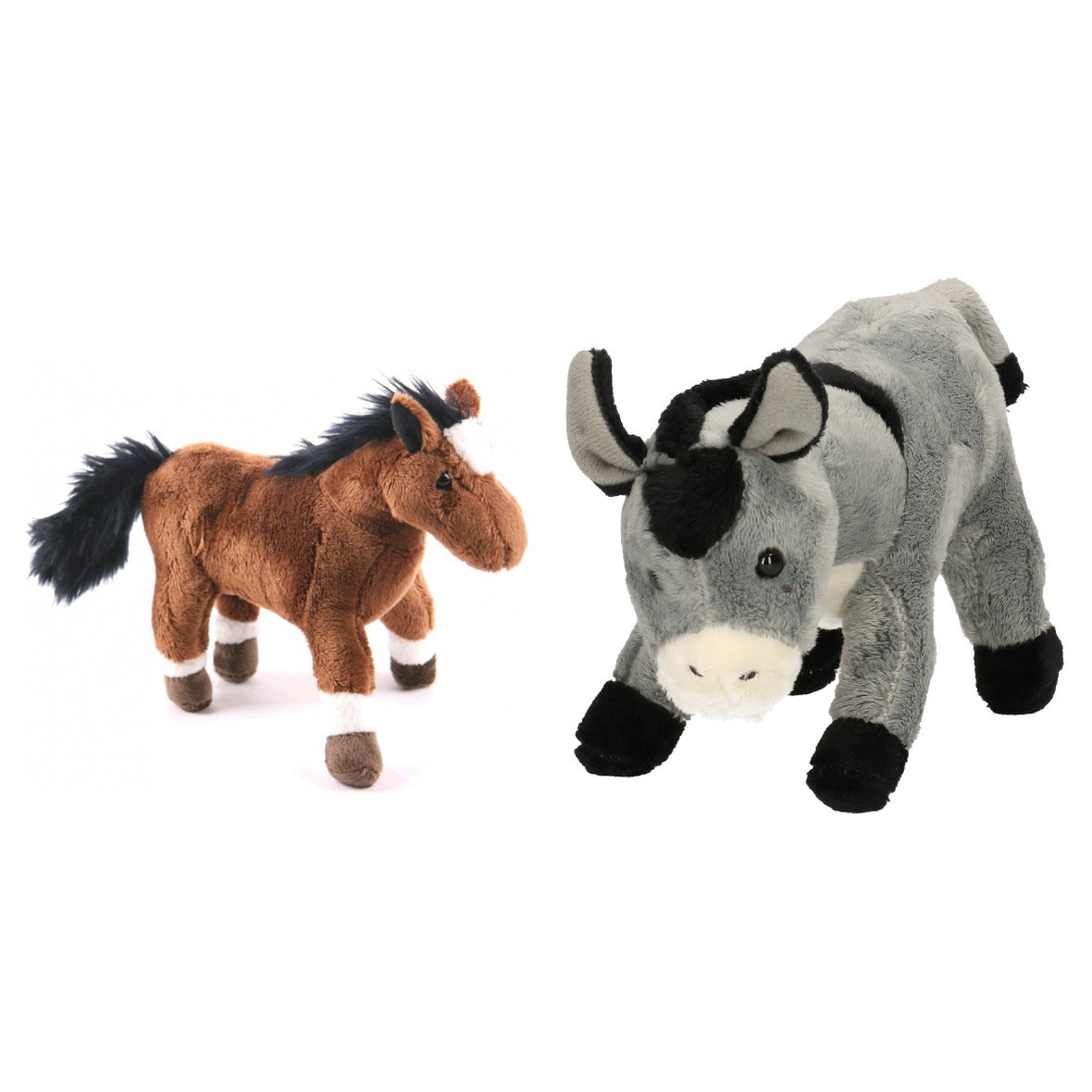 Pluche knuffel boerderijdieren set Ezel en Paard van 20 cm -