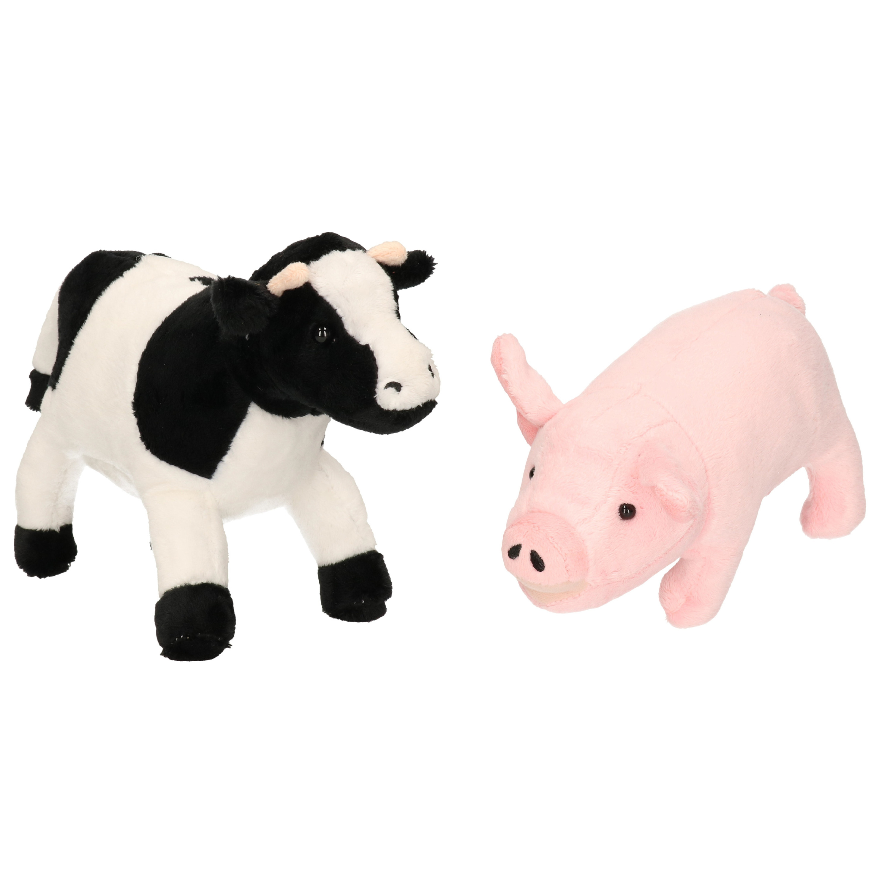 Pluche knuffel boerderijdieren set Koe en Varken van 22 cm -