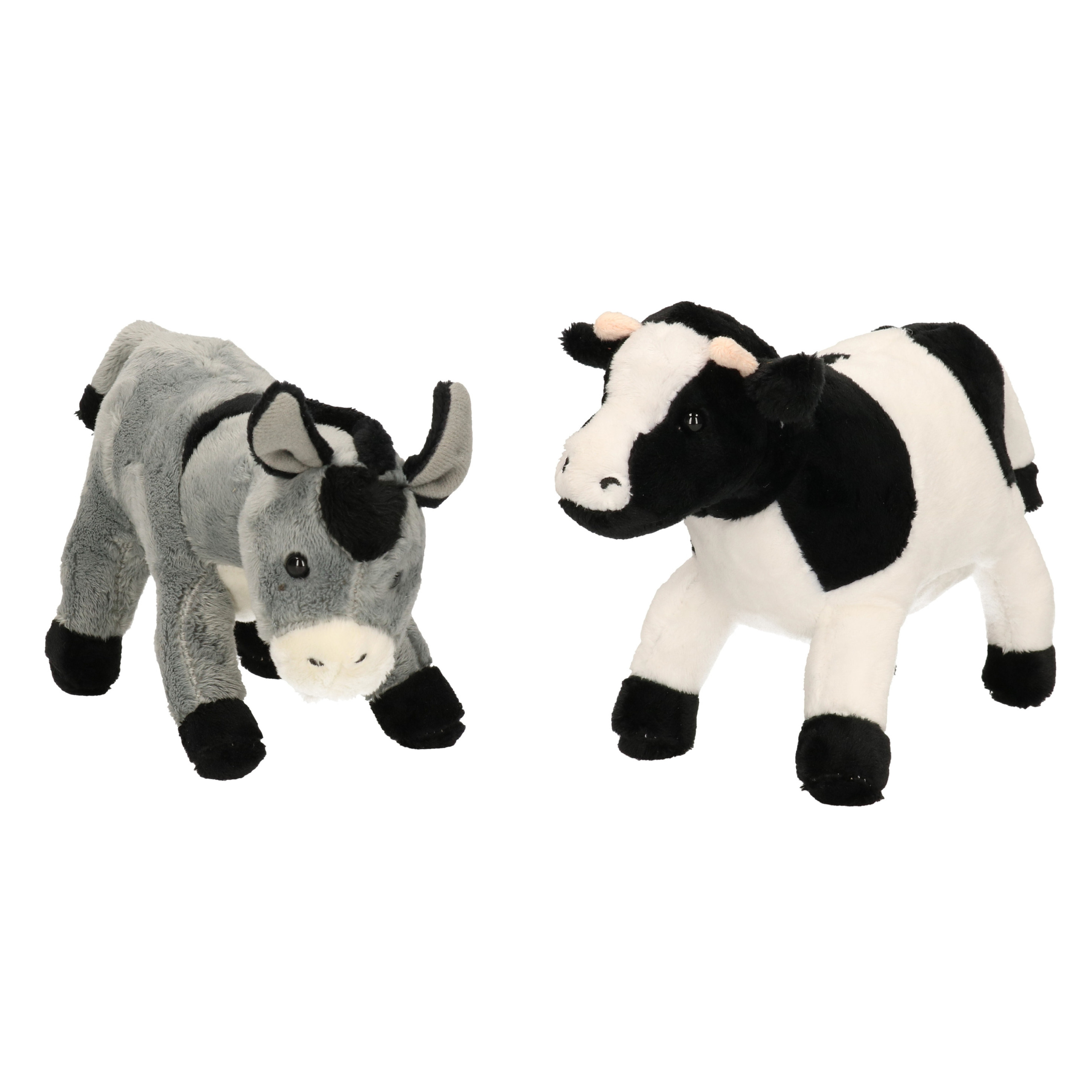 Pluche knuffel boerderijdieren set Koe en Ezel van 22 cm -