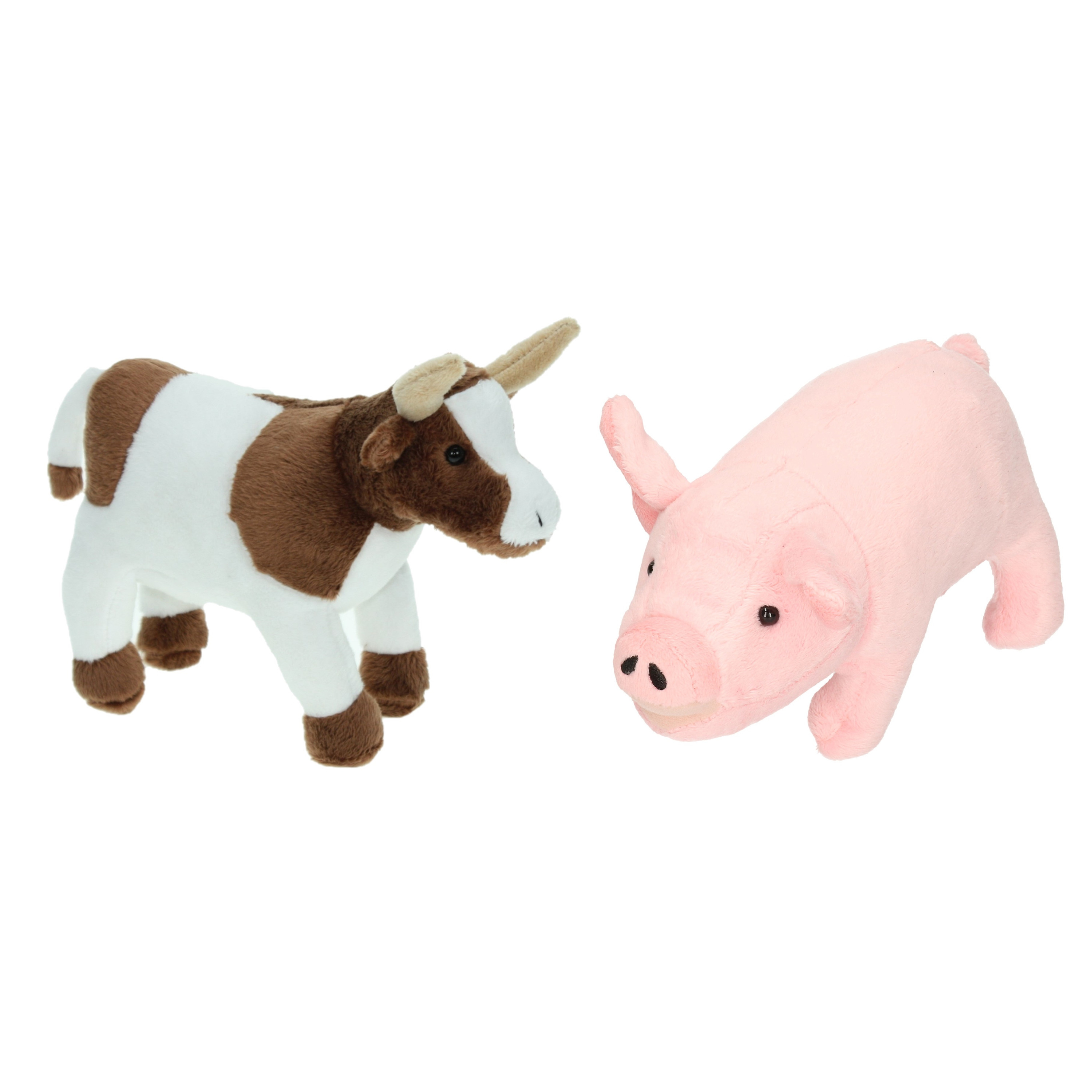 Pluche knuffel boerderijdieren set Koe en Varken van 22 cm -