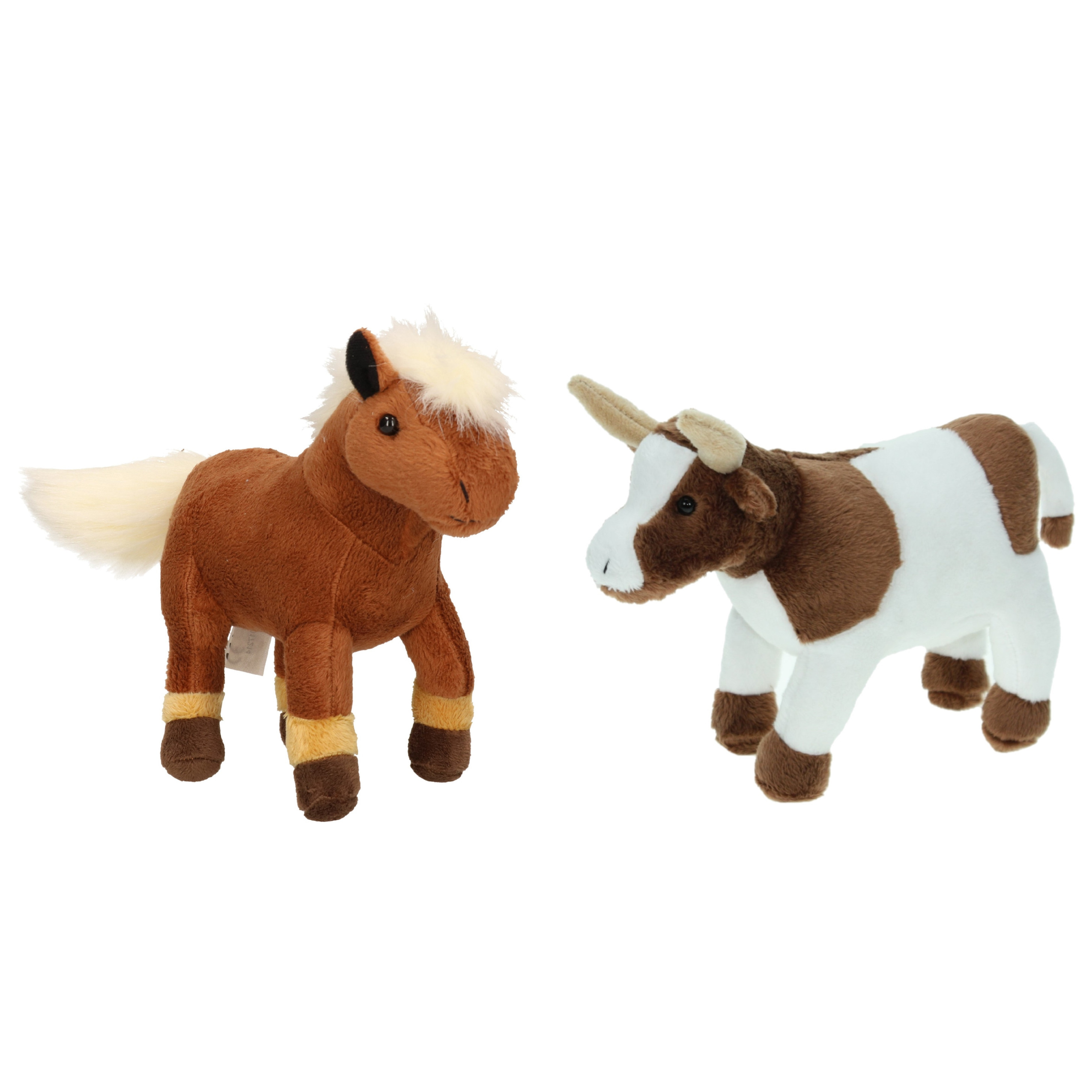 Pluche knuffel boerderijdieren set Koe en Paard van 23 cm -