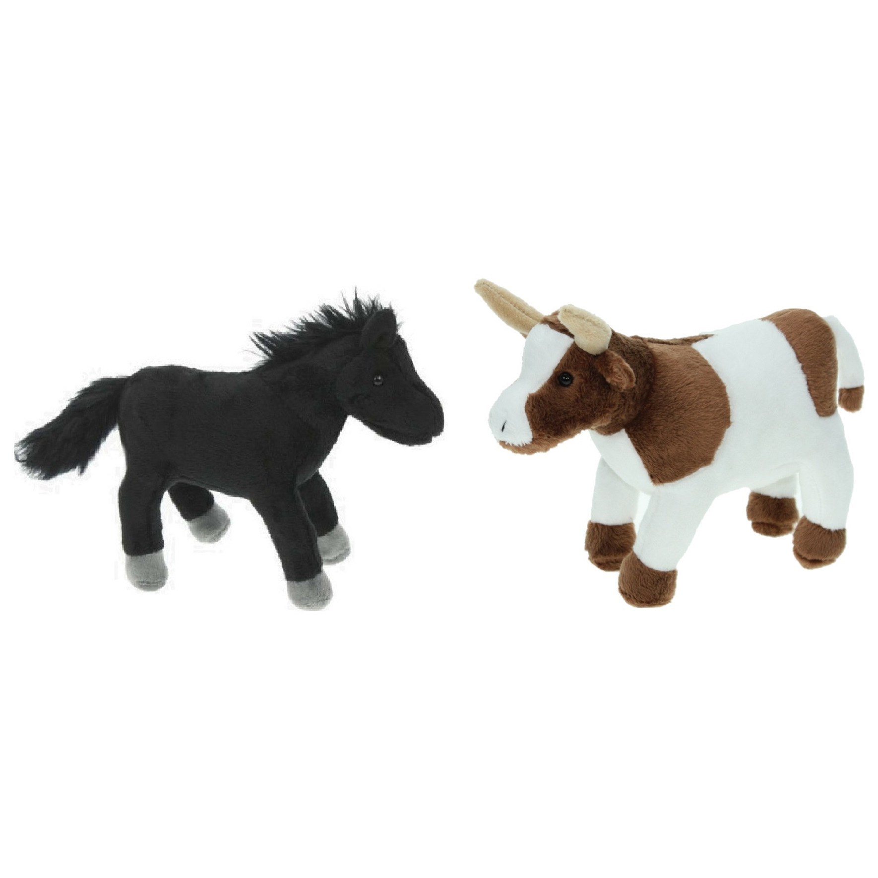 Pluche knuffel boerderijdieren set Koe en Paard van 23 cm -