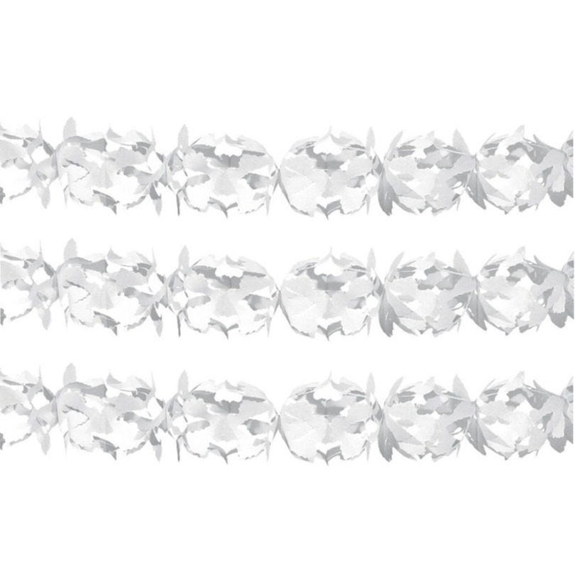 Feest slinger/guirlande - Set van 6x stuks - wit - papier - 6 meter - verjaardag -