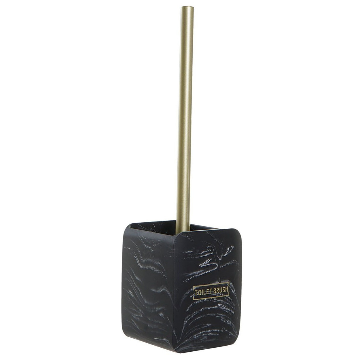 Toiletborstel zwart met marmer look houder van polyresin 37 cm -