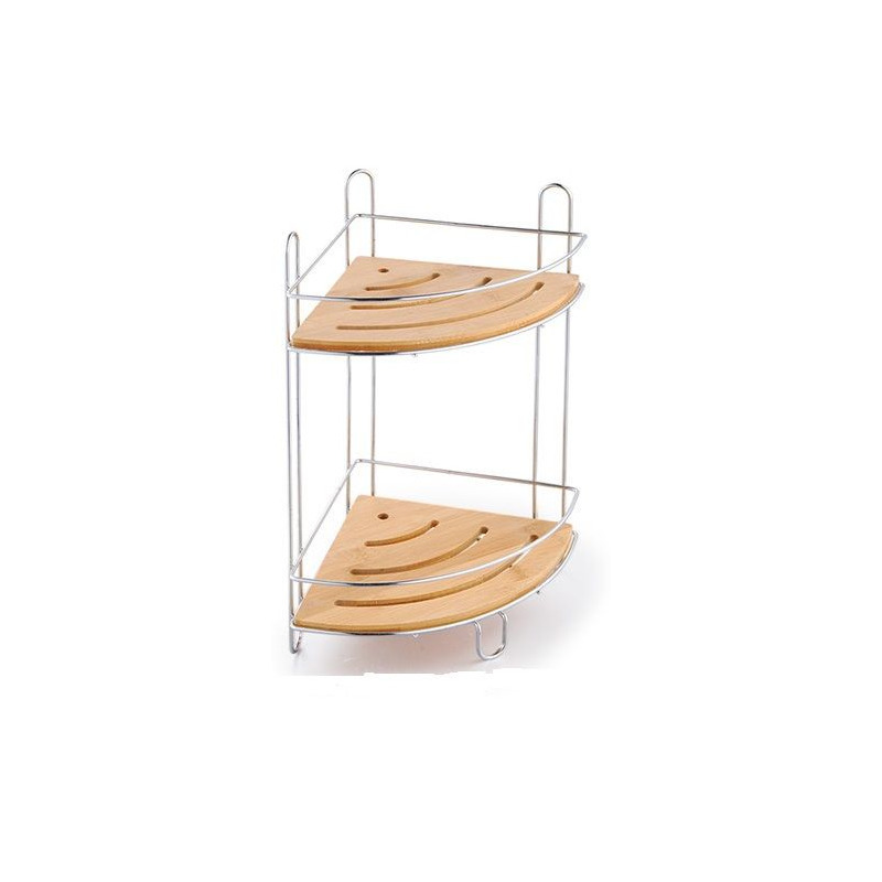Badkamer/douche hoek plankjes staand rekje van metaal en bamboe 20 x 20 x 36 cm -