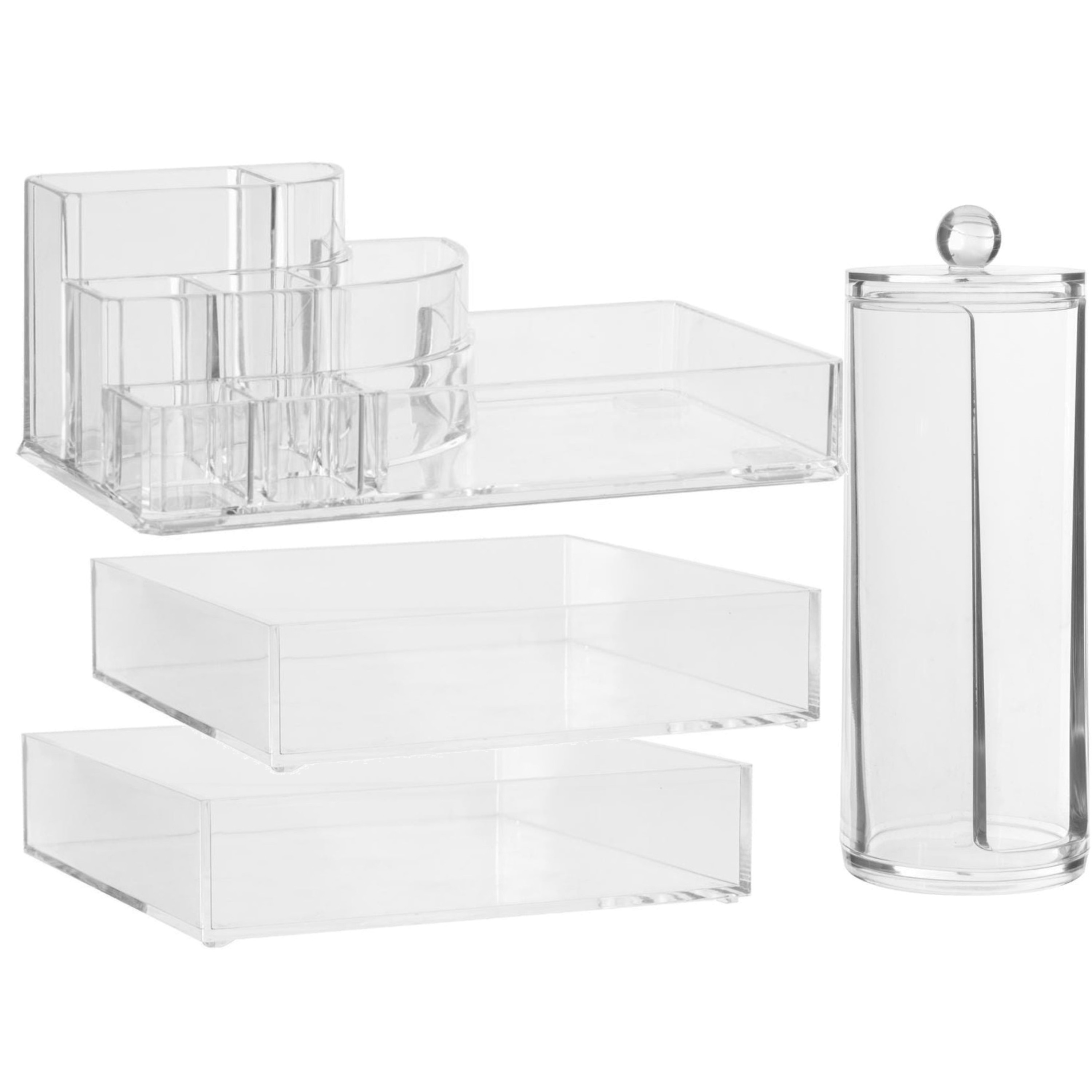 Make-up organizer set vakjes 17,5 x 7 en 20 x 5 cm en een wattenschijfjes dispenser -