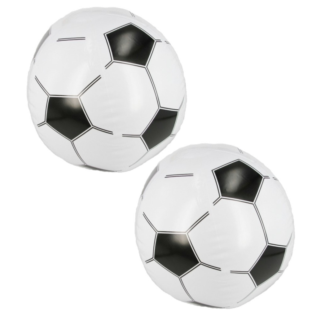 Opblaasbare voetbal strandbal - Set van 2x stuks - 30 cm - kunststof - speelgoed -
