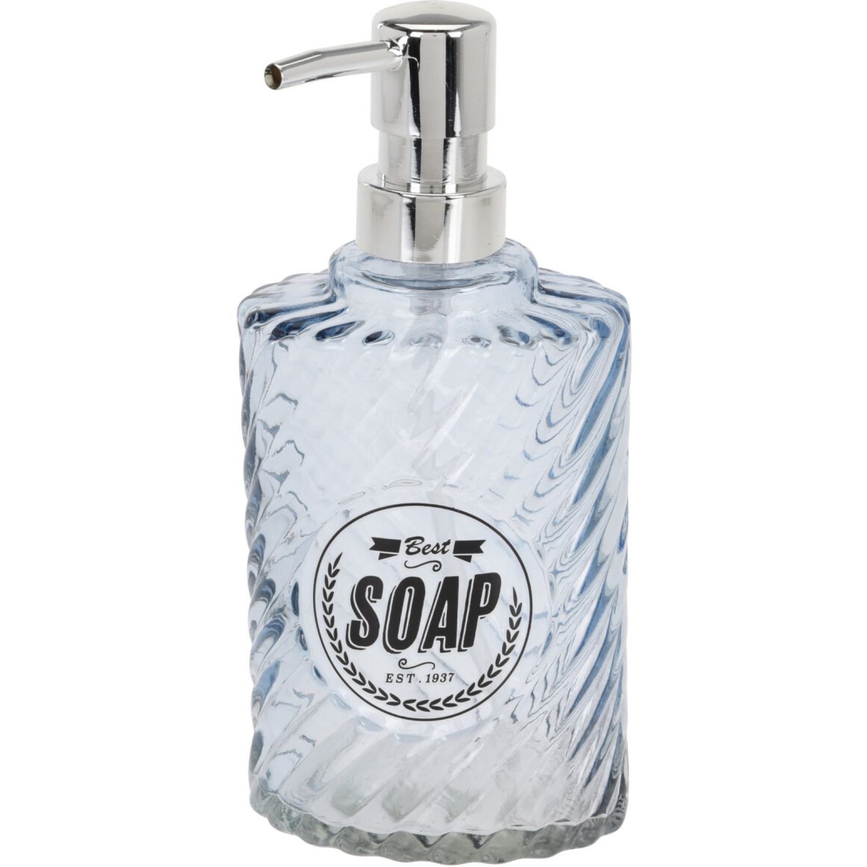 Zeeppompje/zeepdispenser blauw van glas 300 ml -