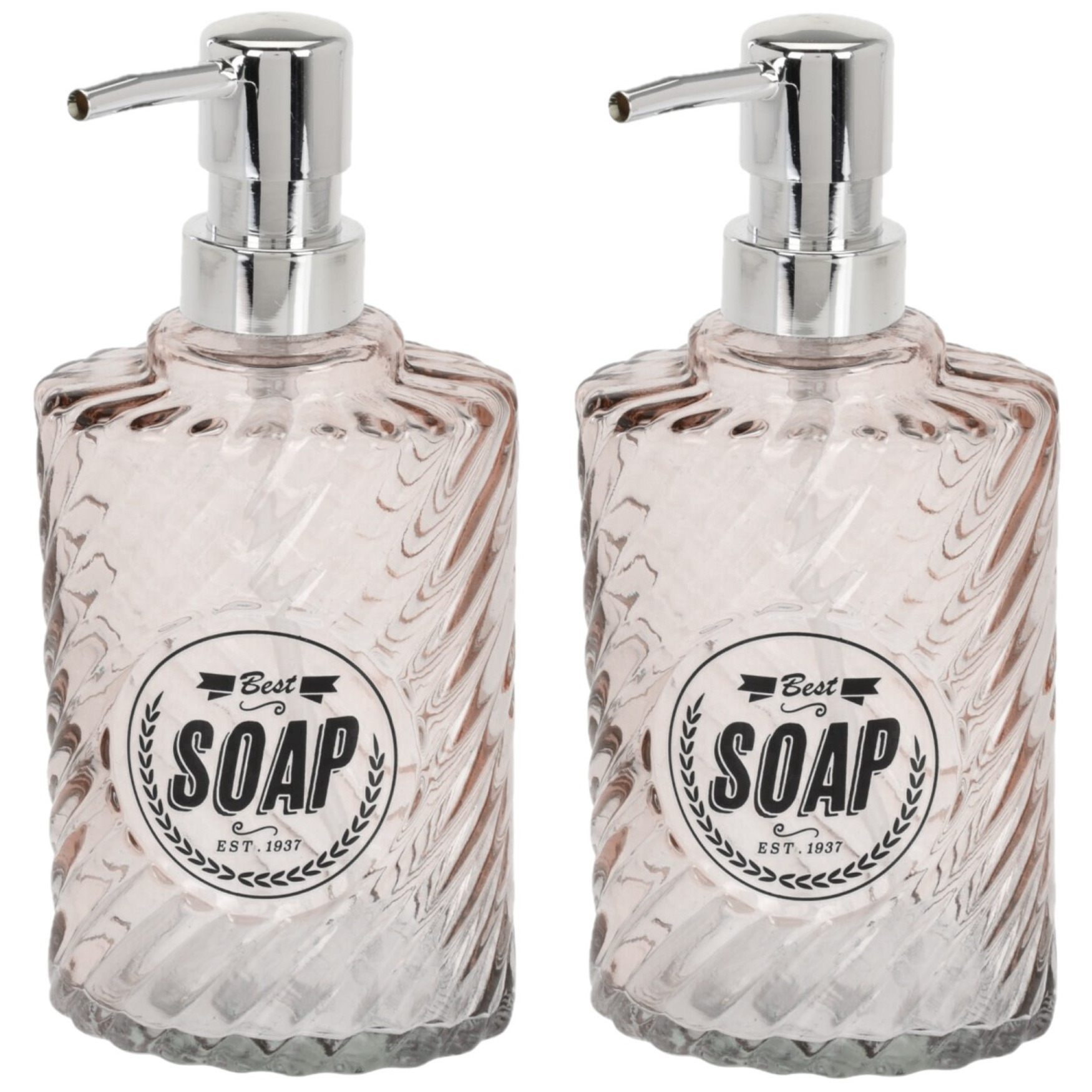 2x stuks zeeppompjes/zeepdispensers oranje van glas 300 ml -