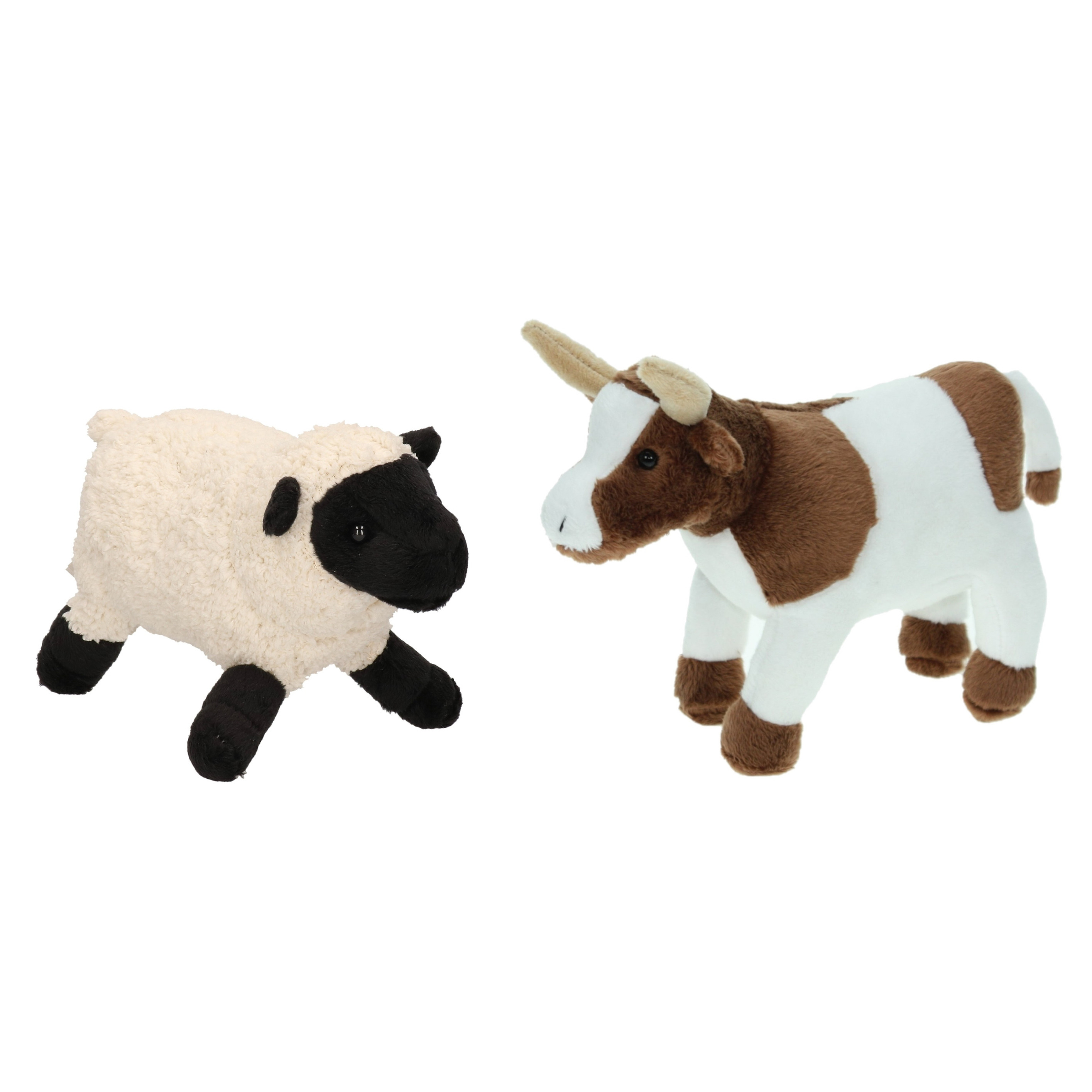 Pluche knuffel boerderijdieren set Koe en Schaap/lammetje van 22 cm -