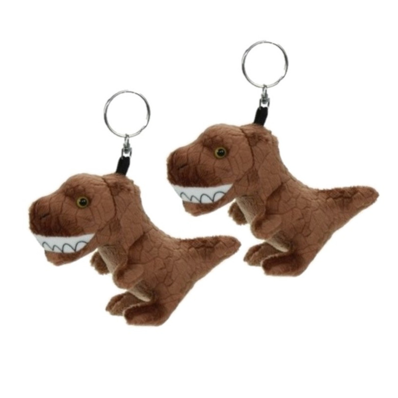 6x stuks pluche knuffel T-rex dinosaurus sleutelhanger 16 cm -