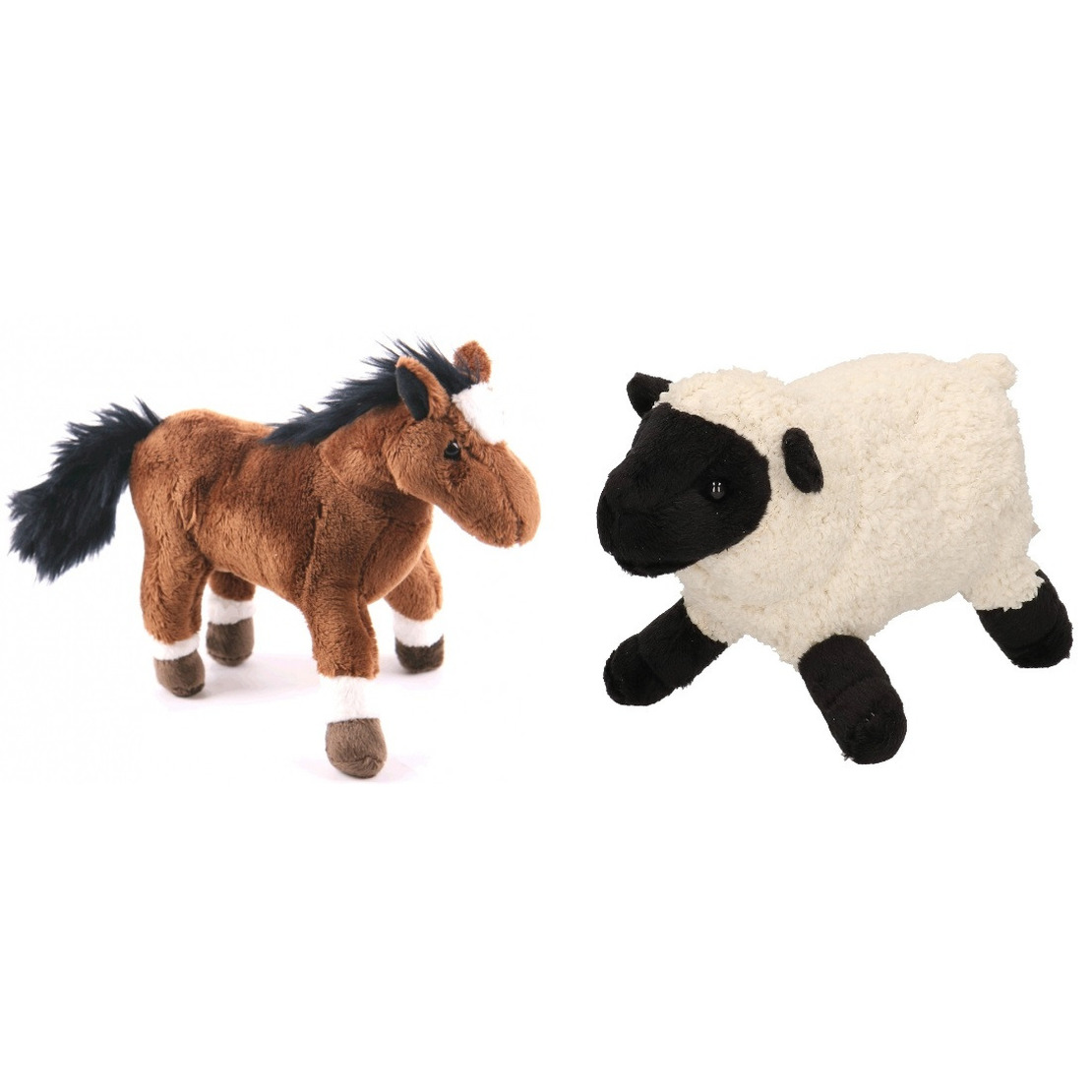 Pluche knuffel boerderijdieren set Schaap/lammetje en Paard van 20 cm -