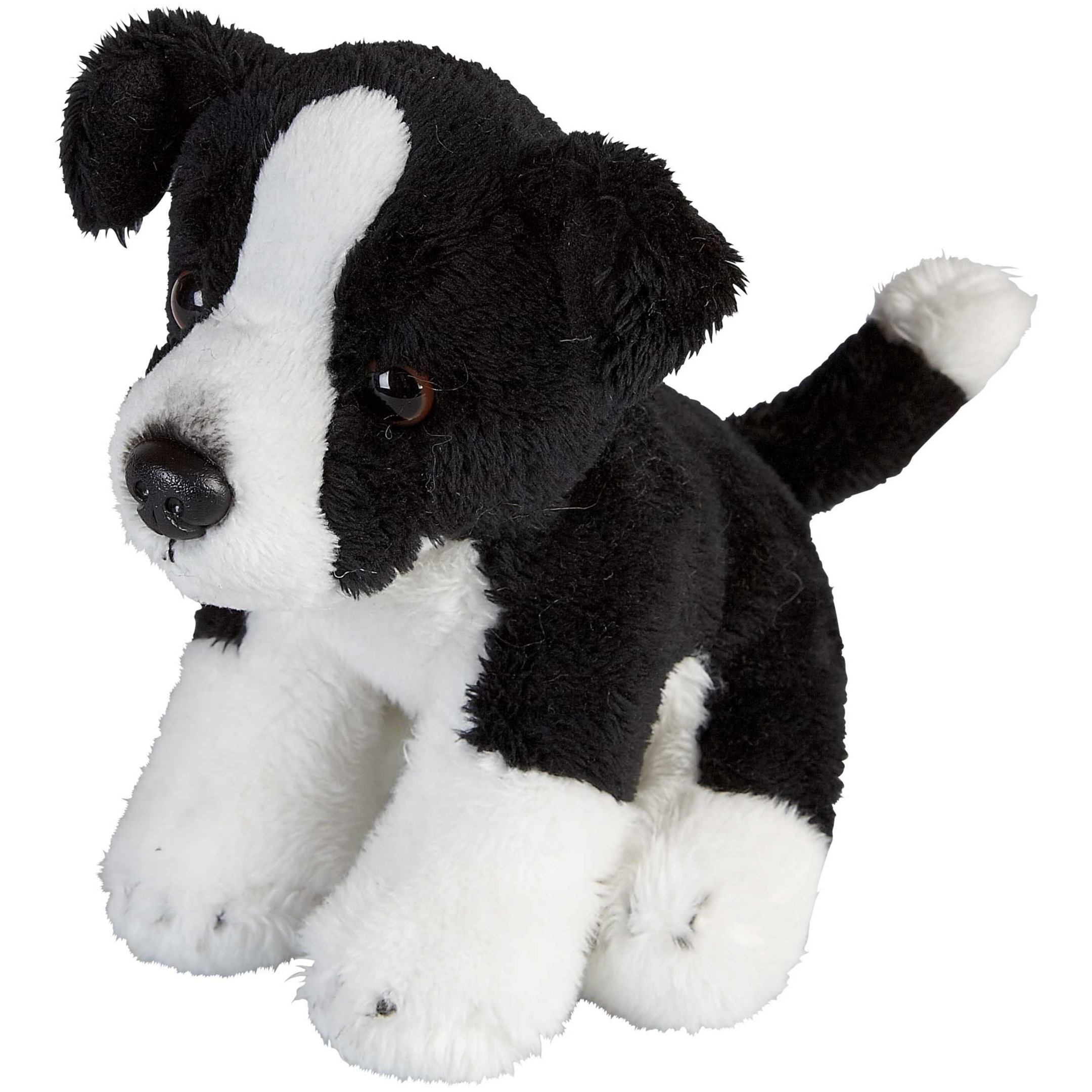 Ravensden Pluche knuffel dier - Border Collie hond - zwart/wit - 15 cm - honden knuffel -