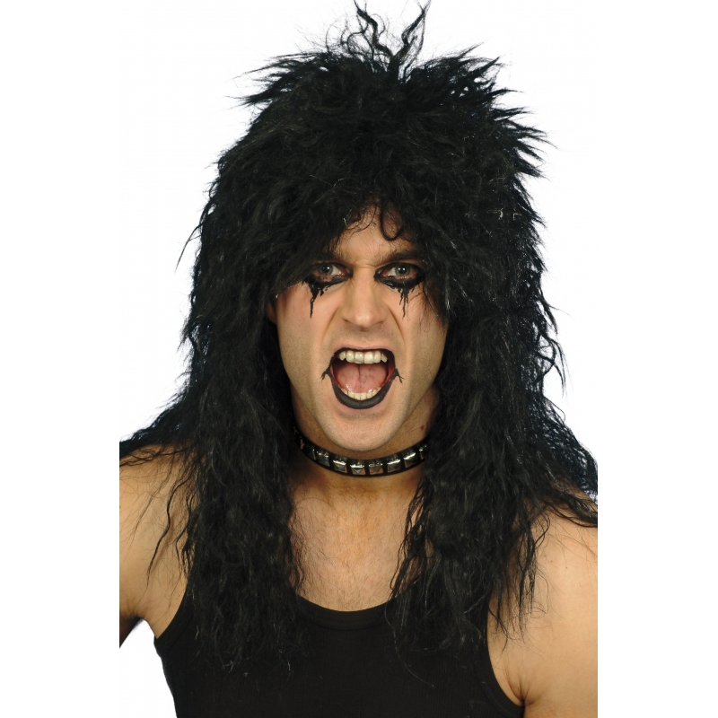 Rocker Frontman carnaval verkleed heren pruik zwart haar -