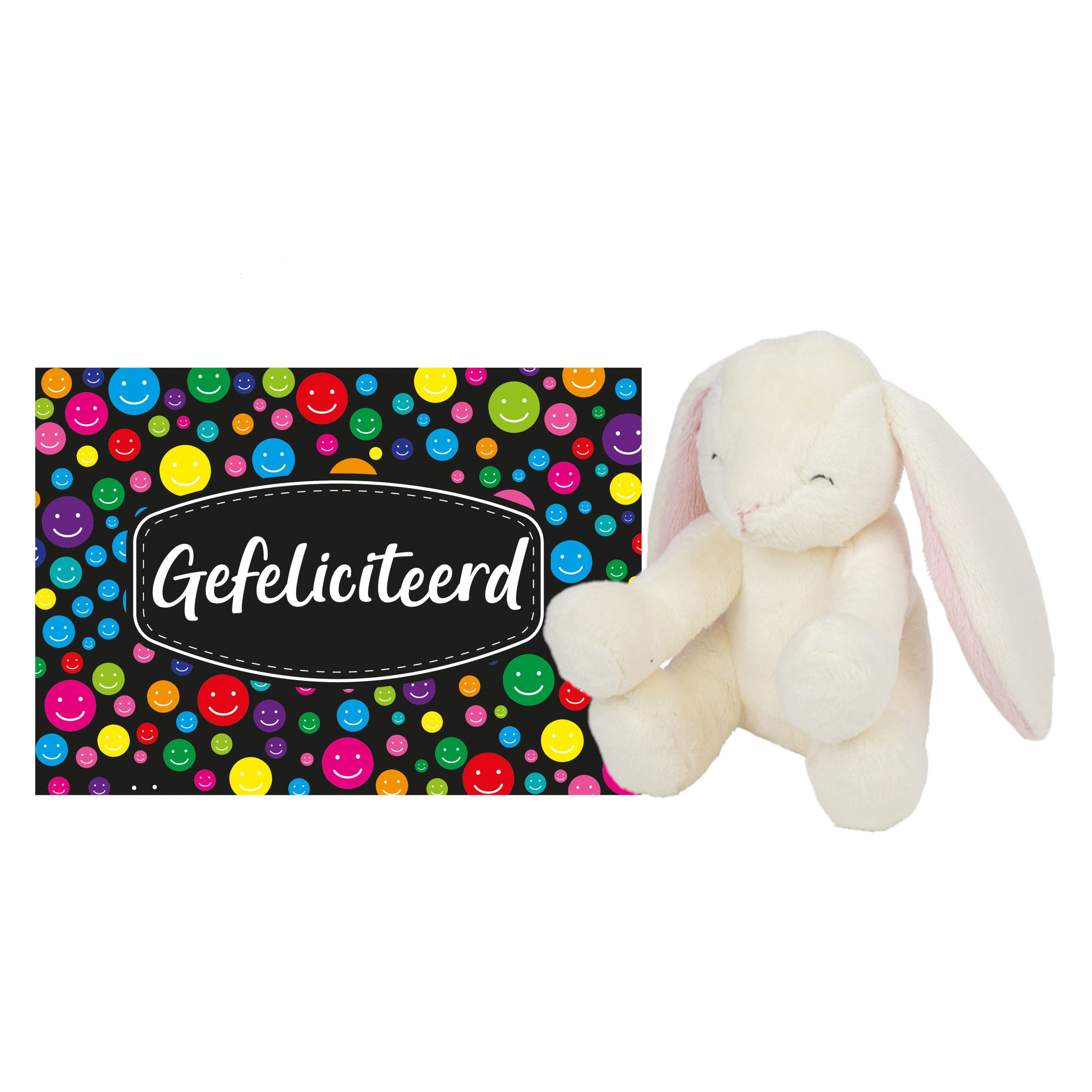 Pluche knuffel cadeau Konijn 20 cm met A5-size Gefeliciteerd wenskaart -
