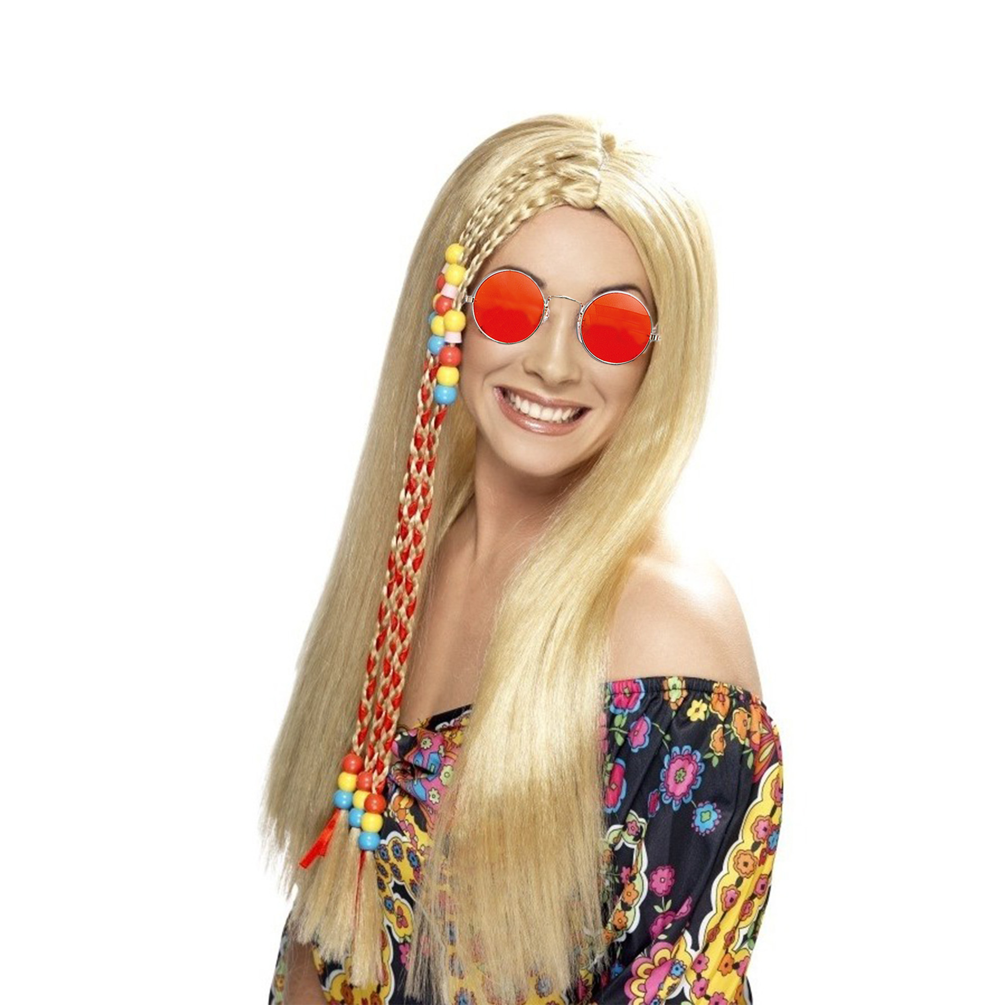 Dames Flower Power Hippie Sixties verkleed set pruik en bril -