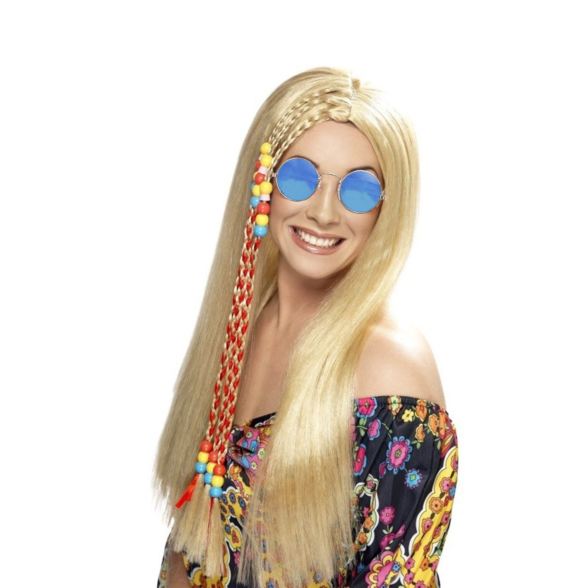 Dames Flower Power Hippie Sixties verkleed set pruik en bril -