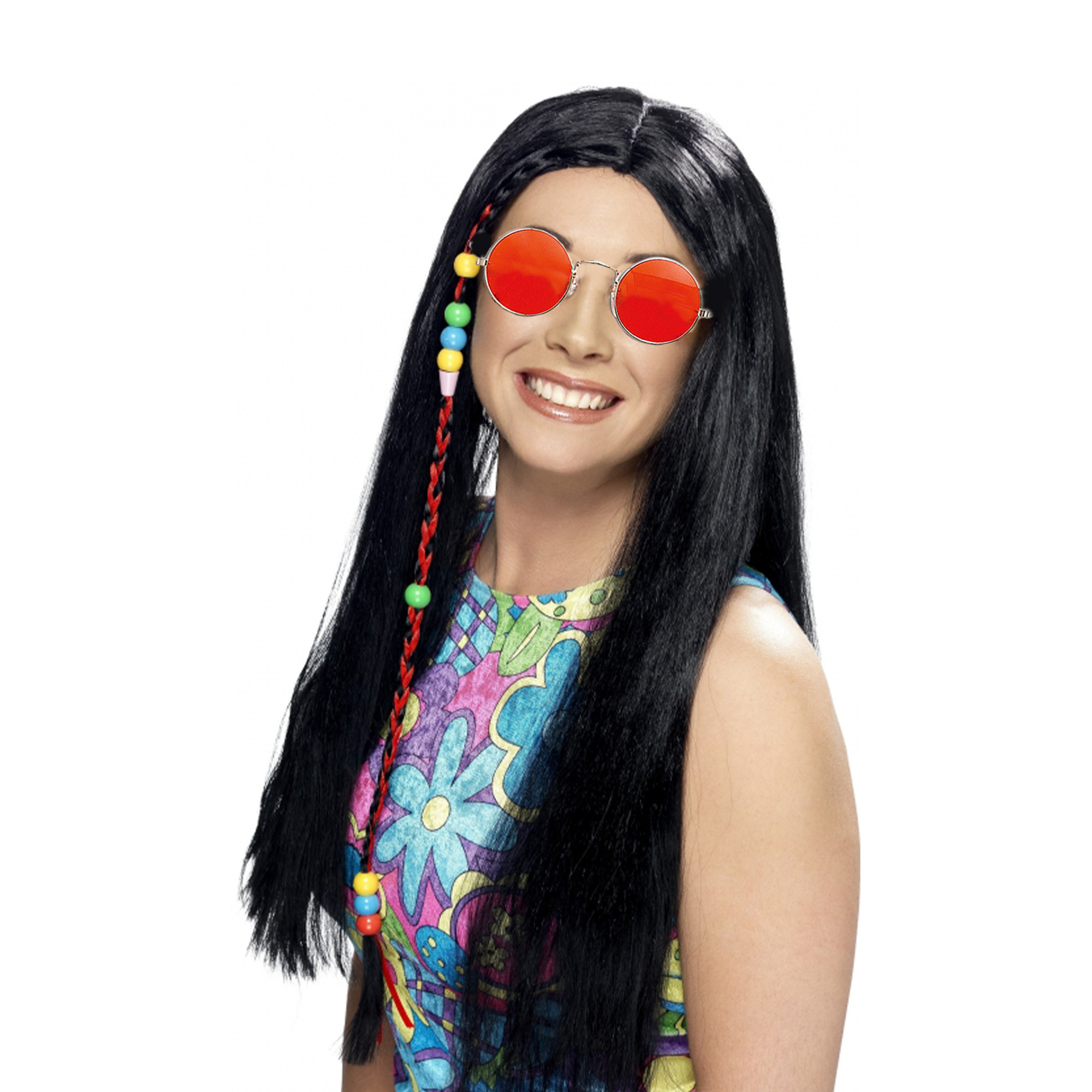 Dames Flower Power Hippie Sixties verkleed set pruik en bril -