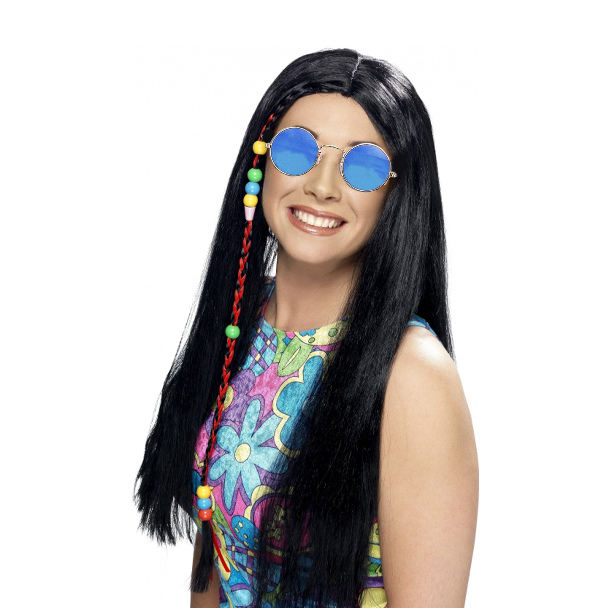 Dames Flower Power Hippie Sixties verkleed set pruik en bril -