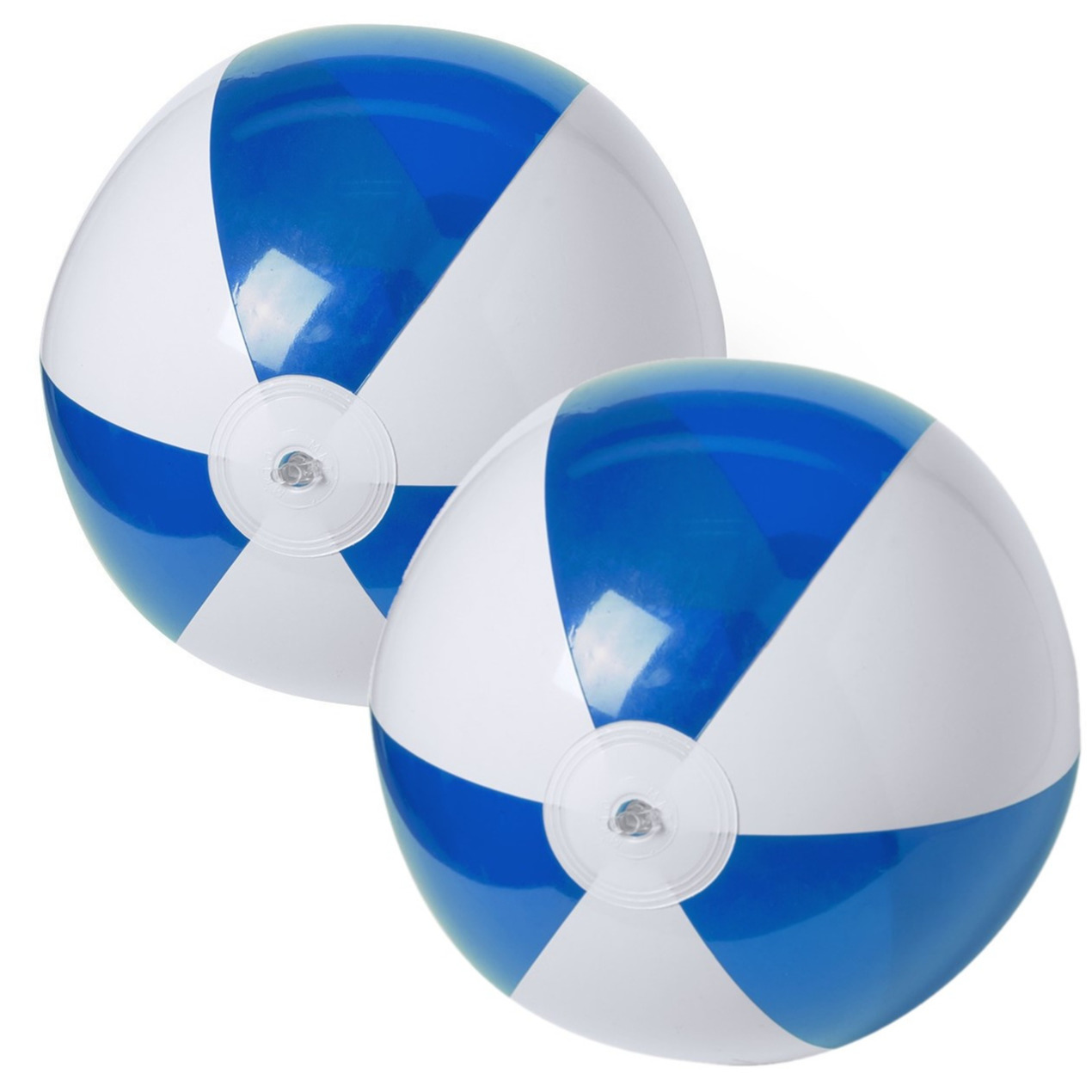 2x stuks opblaasbare strandballen plastic blauw/wit 28 cm -