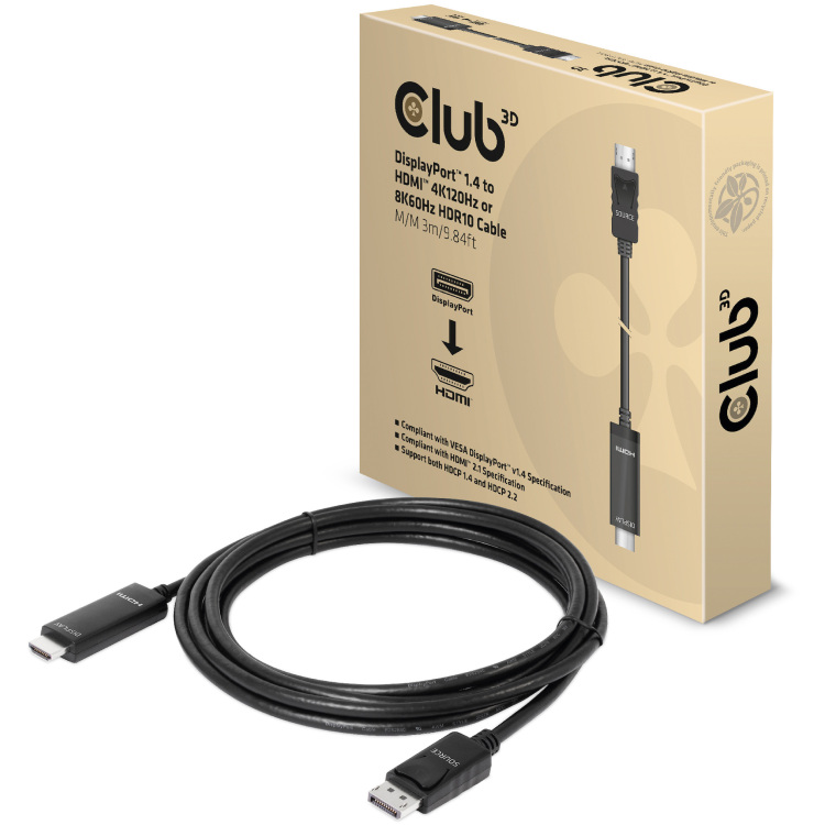 Club 3D DisplayPort 1.4 > HDMI kabel 3 meter, 4K 120Hz, 8K 60Hz