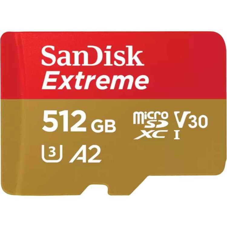 SanDisk Extreme microSDXC 512 GB geheugenkaart UHS-I U3, Class 10, V30, A2, incl. Adapter