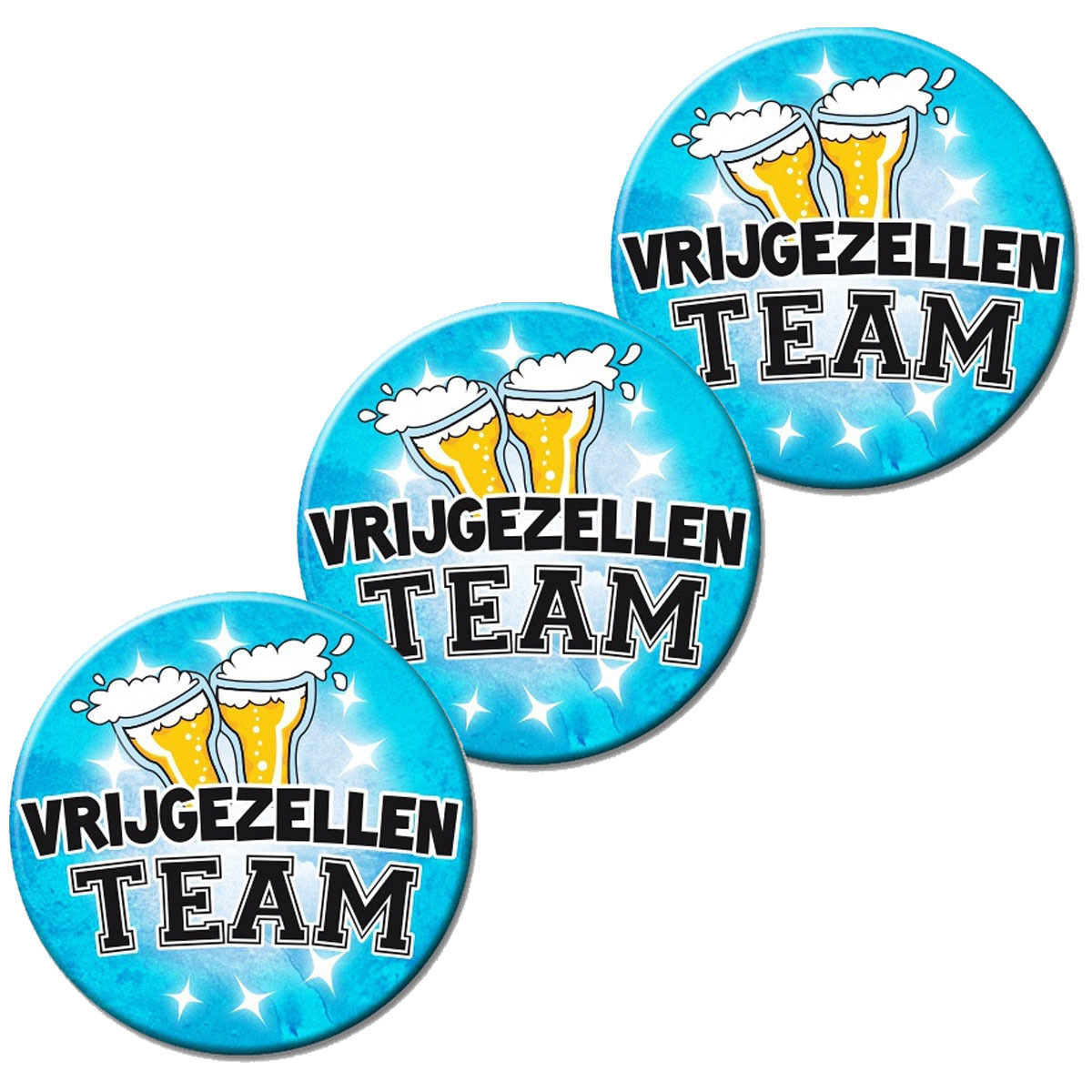 6x stuks grote blauwe vrijgezellen heren team button 10 cm -